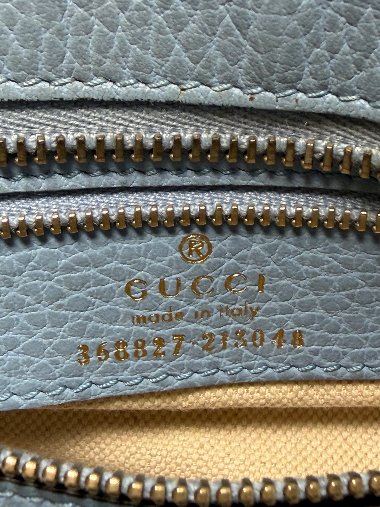 Gucci Mini Swing Tote Baby Blue Pebble Leather w/Crossbody Strap