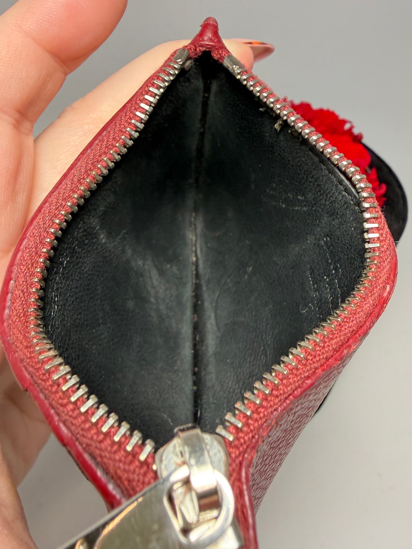 Saint Laurent Burgundy Pebble Leather Card Holder Wallet- Fair Condition