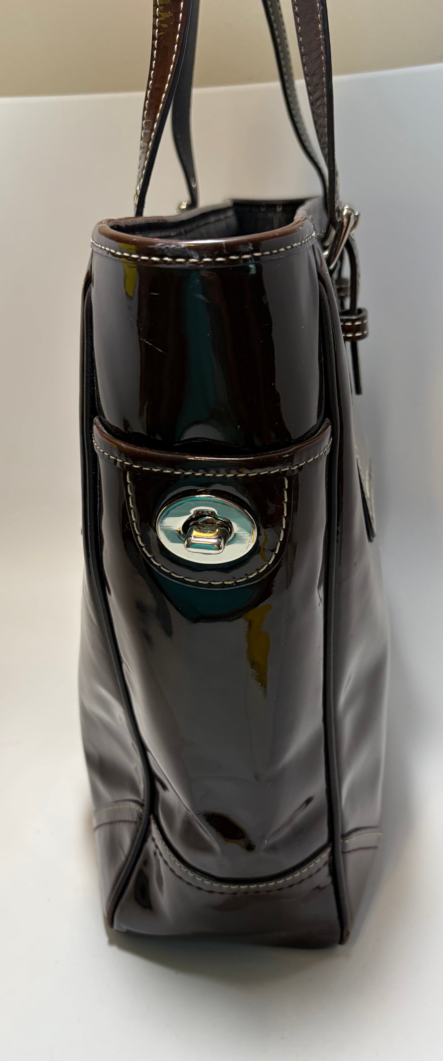 Coach Patent Leather Shoulder Bag/Tote in Chocolate Brown