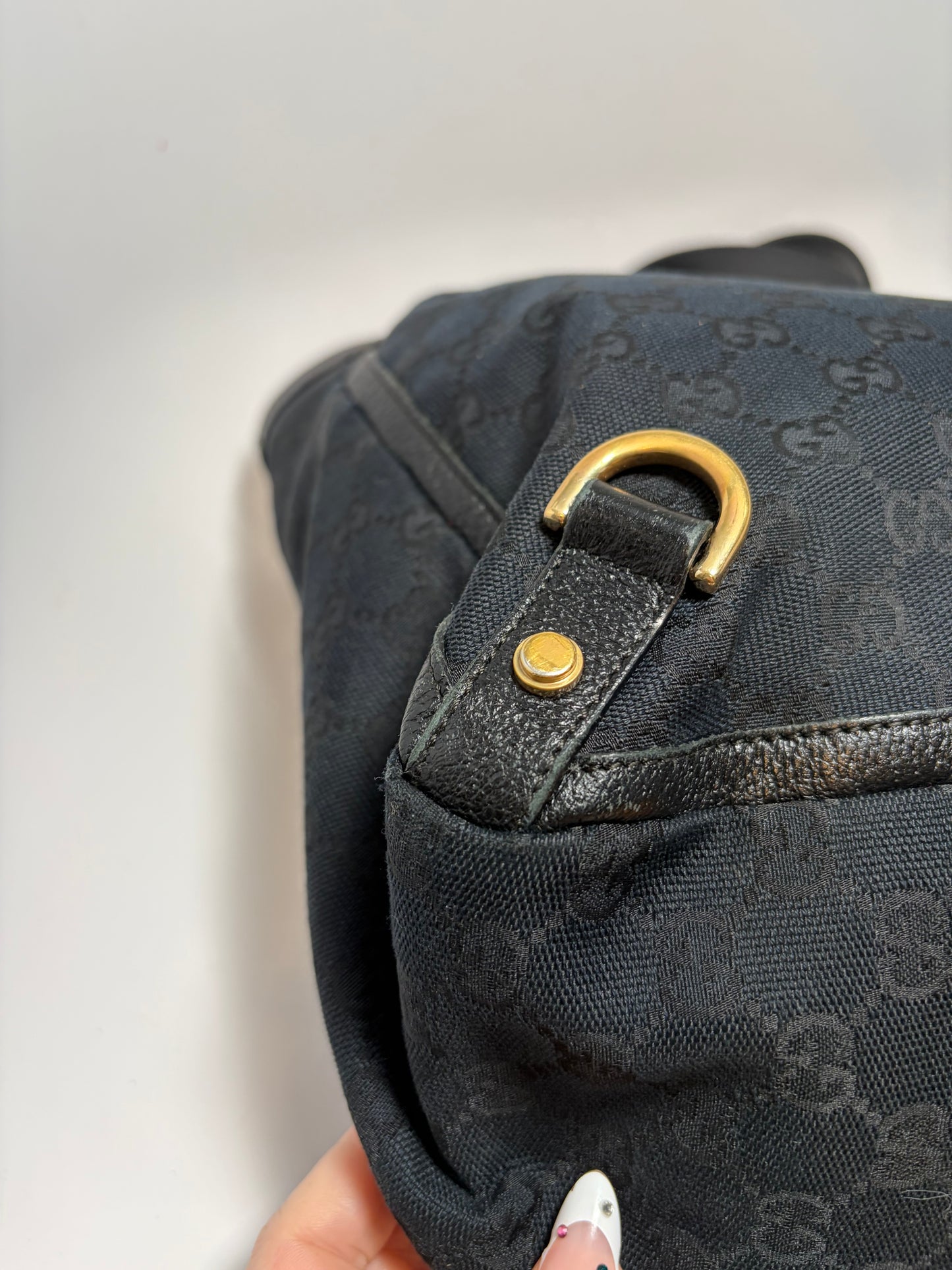 Gucci Abbey Black Canvas & Leather Tote/Shoulder Bag