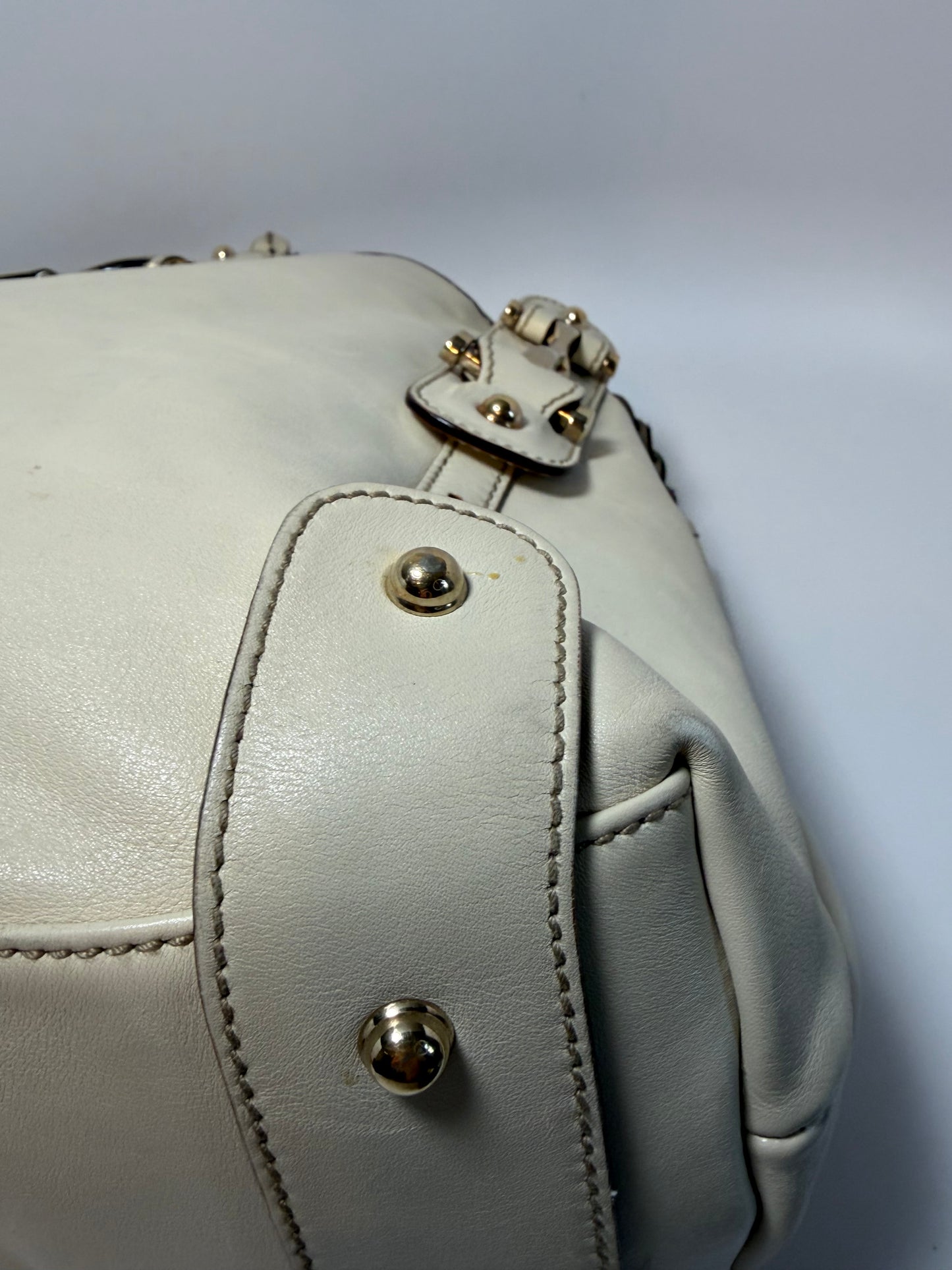 Gucci Pelham Shoulder Bag Ivory Leather w/Braided Handle