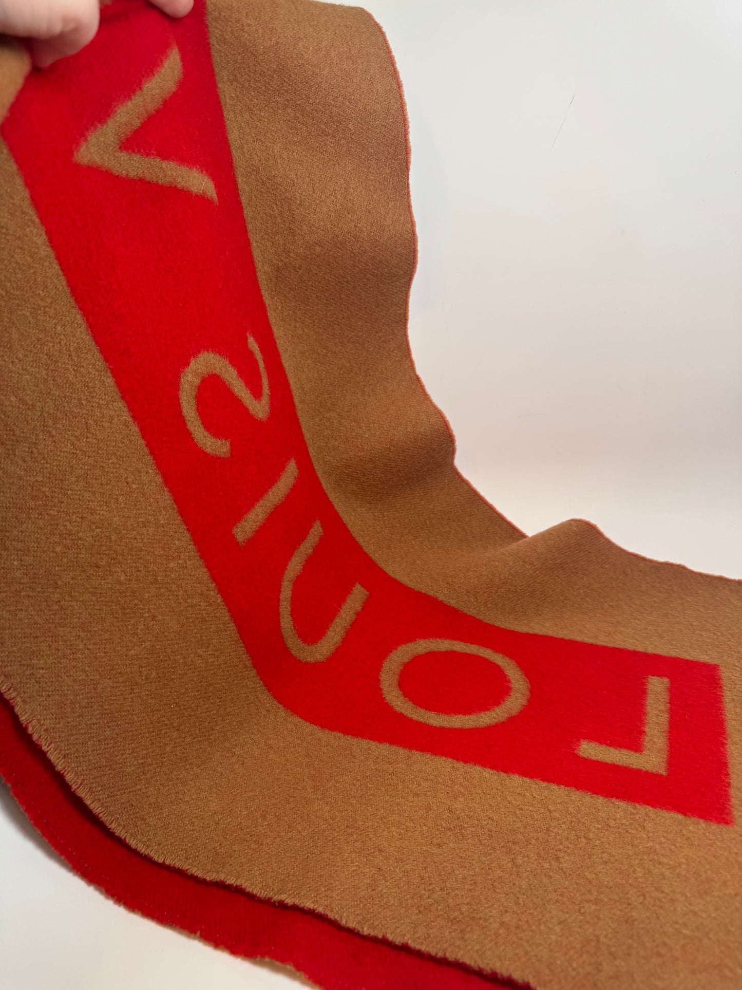 Louis Vuitton Red & Camel Double-Sided 100% Cashmere Winter Scarf Luxury Fashion