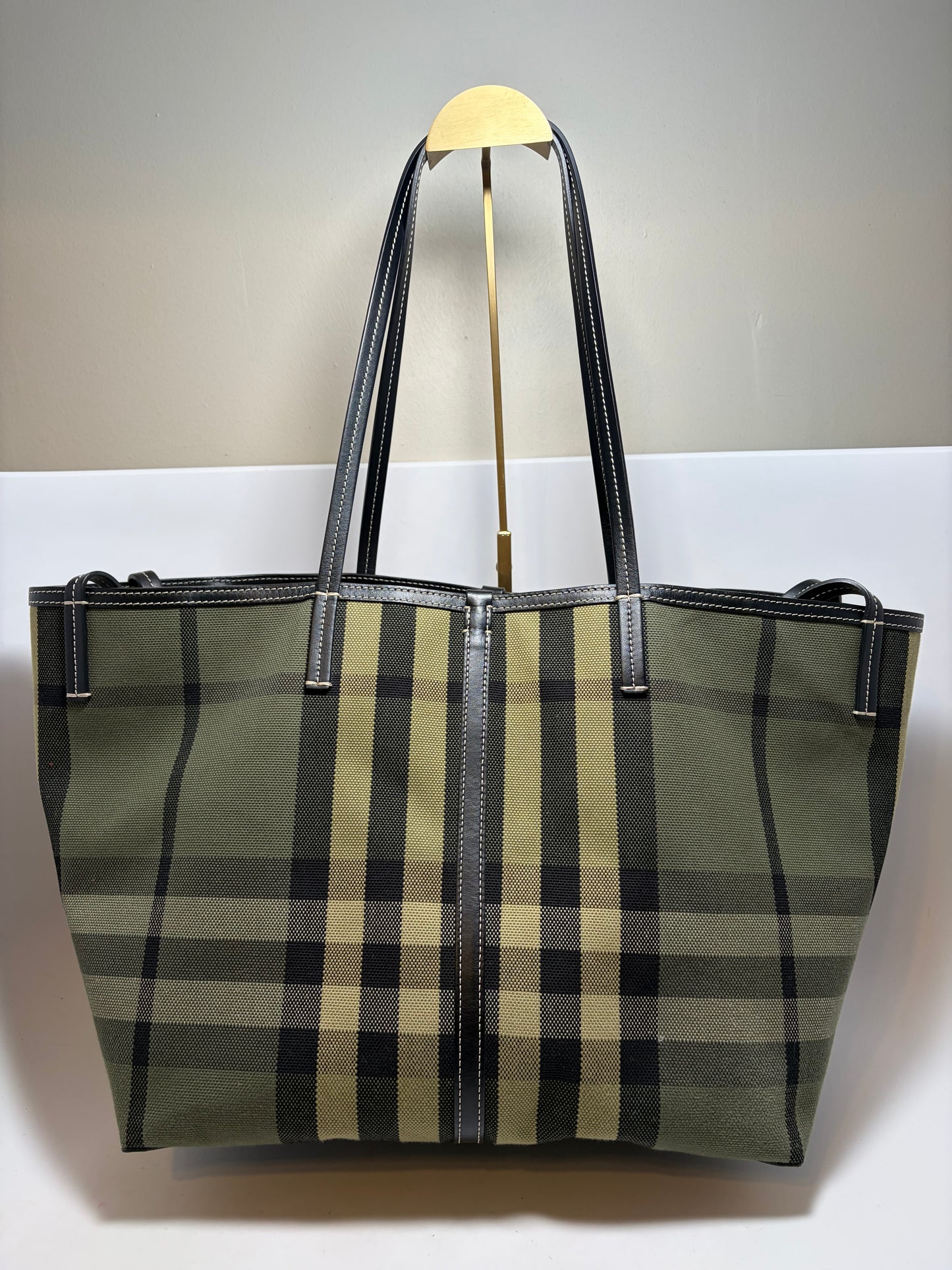 Burberry Check Canvas Tote Green & Khaki and Wristlet