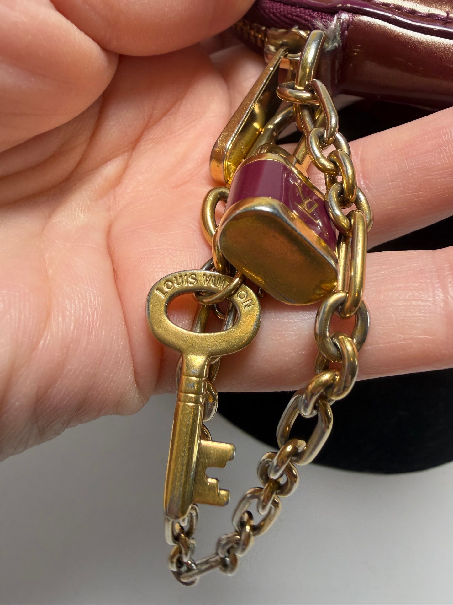 Louis Vuitton Monogram Vernis Heart Coin Purse in Amarante Color