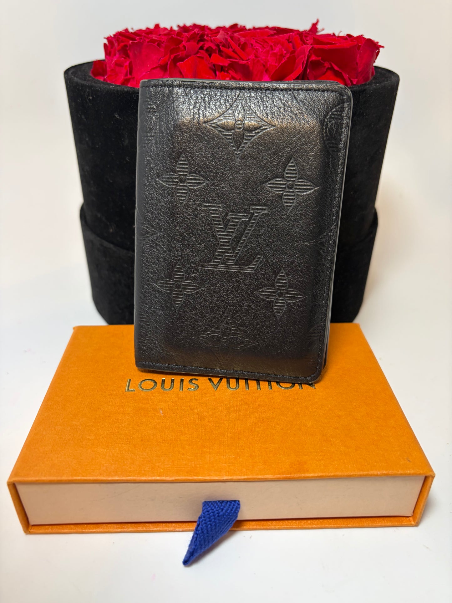 Louis Vuitton Pocket Organizer in Calfskin Shadow Leather Empriente Monogram w/COA, dust bag & box