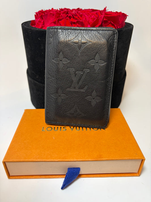 Louis Vuitton Pocket Organizer in Calfskin Shadow Leather Empriente Monogram w/COA, dust bag & box