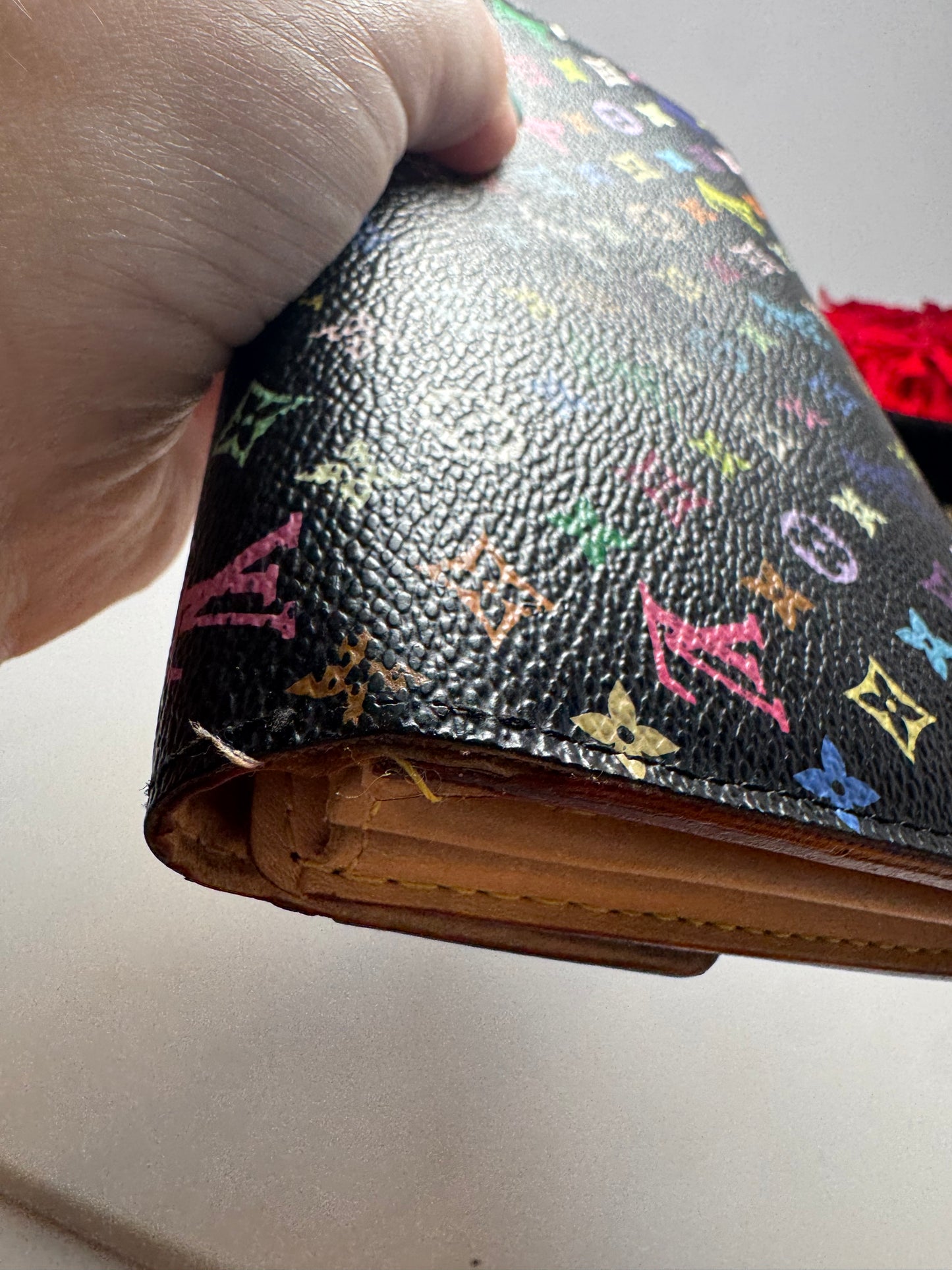 Louis Vuitton Black Multicolor Sarah Wallet Murakami Piece Fair Condition