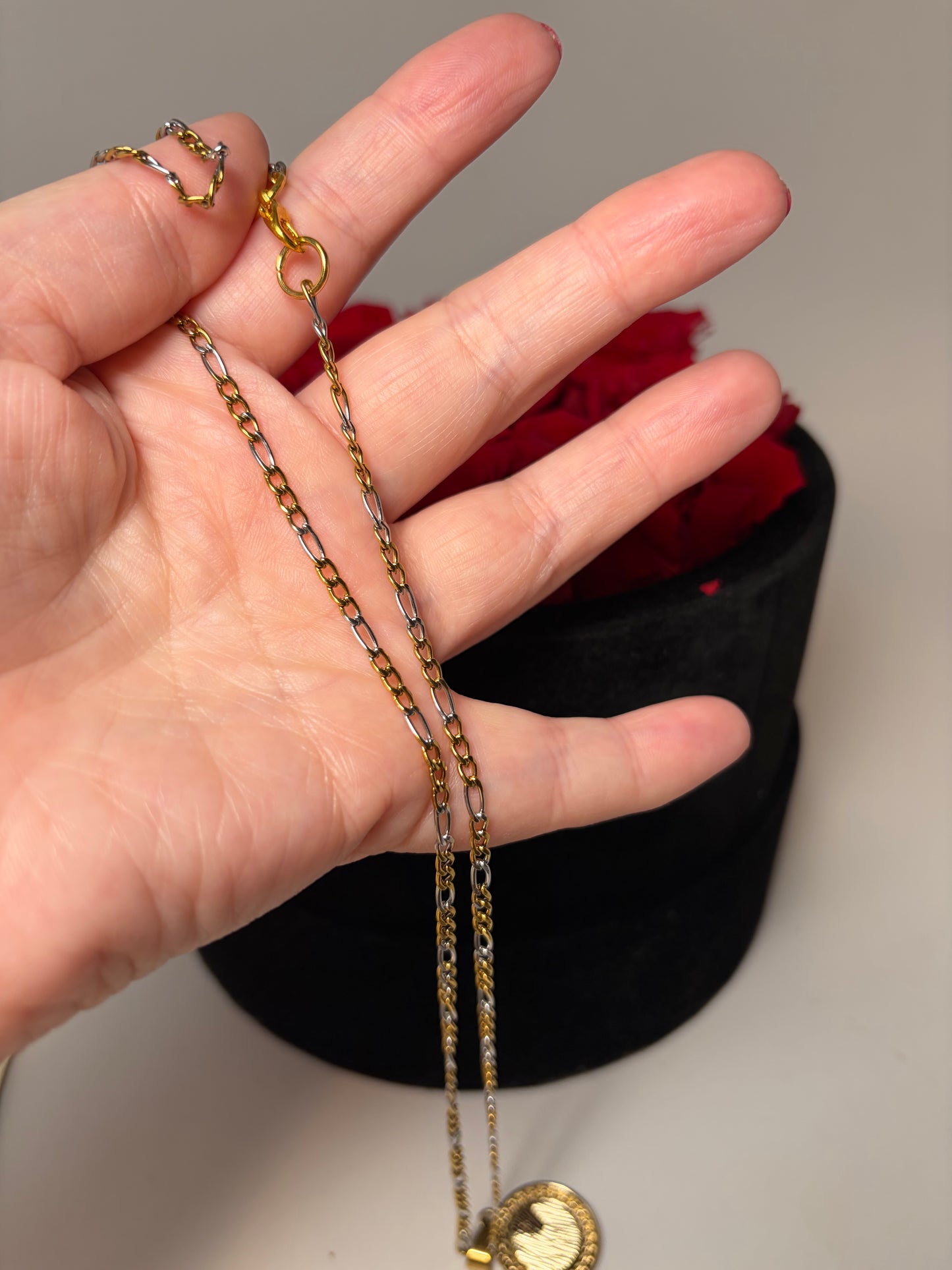 Upcycled Louis Vuitton Pendant Necklace with two toned chain