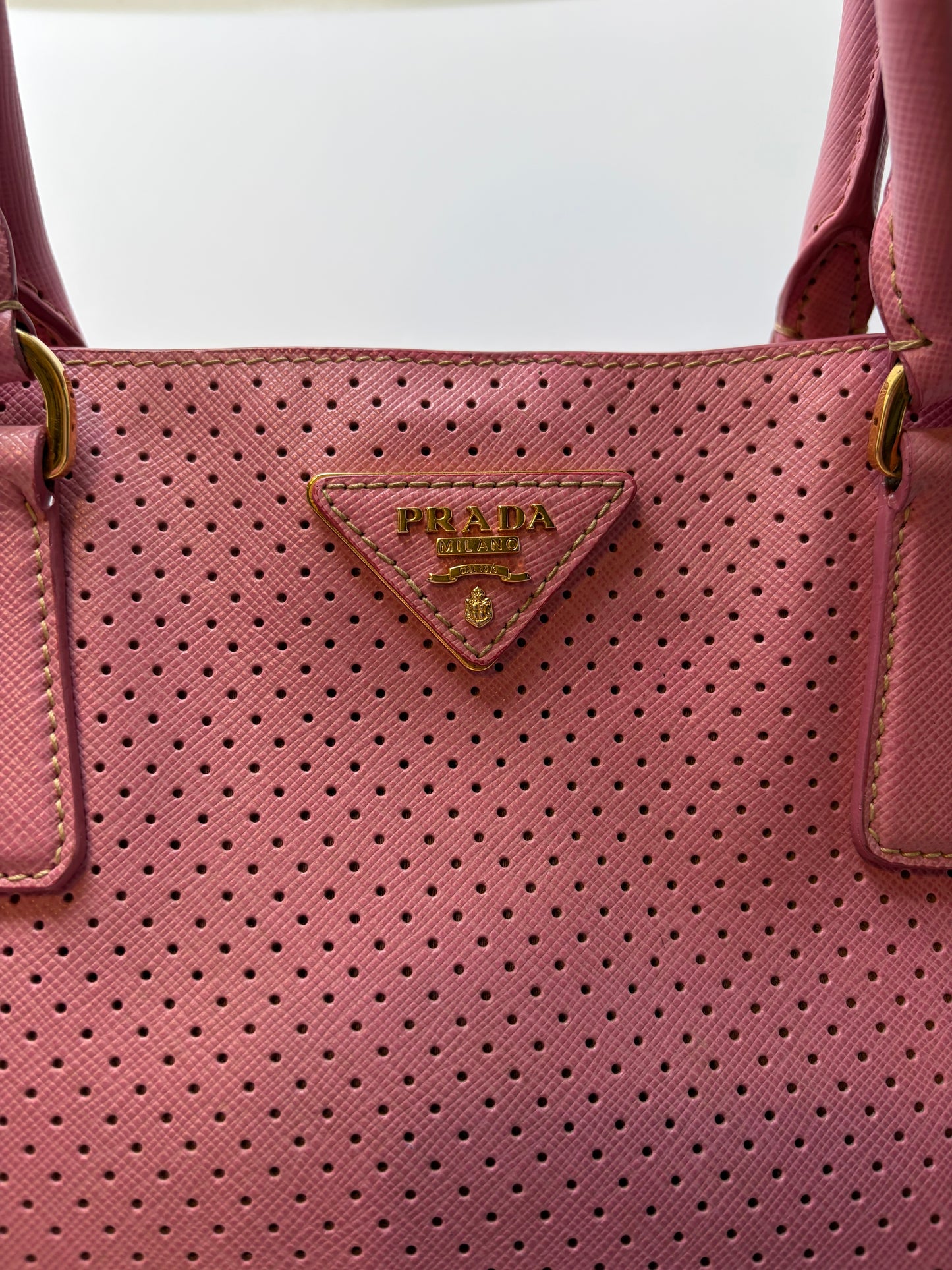 Prada Galleria Pink Perforated Leather Bag with Leather w/ Strap
