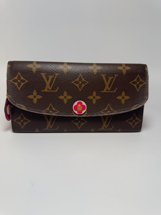 Louis Vuitton Emilie Bloom Pink Fuchsia Monogram Wallet Flower Accents Luxury