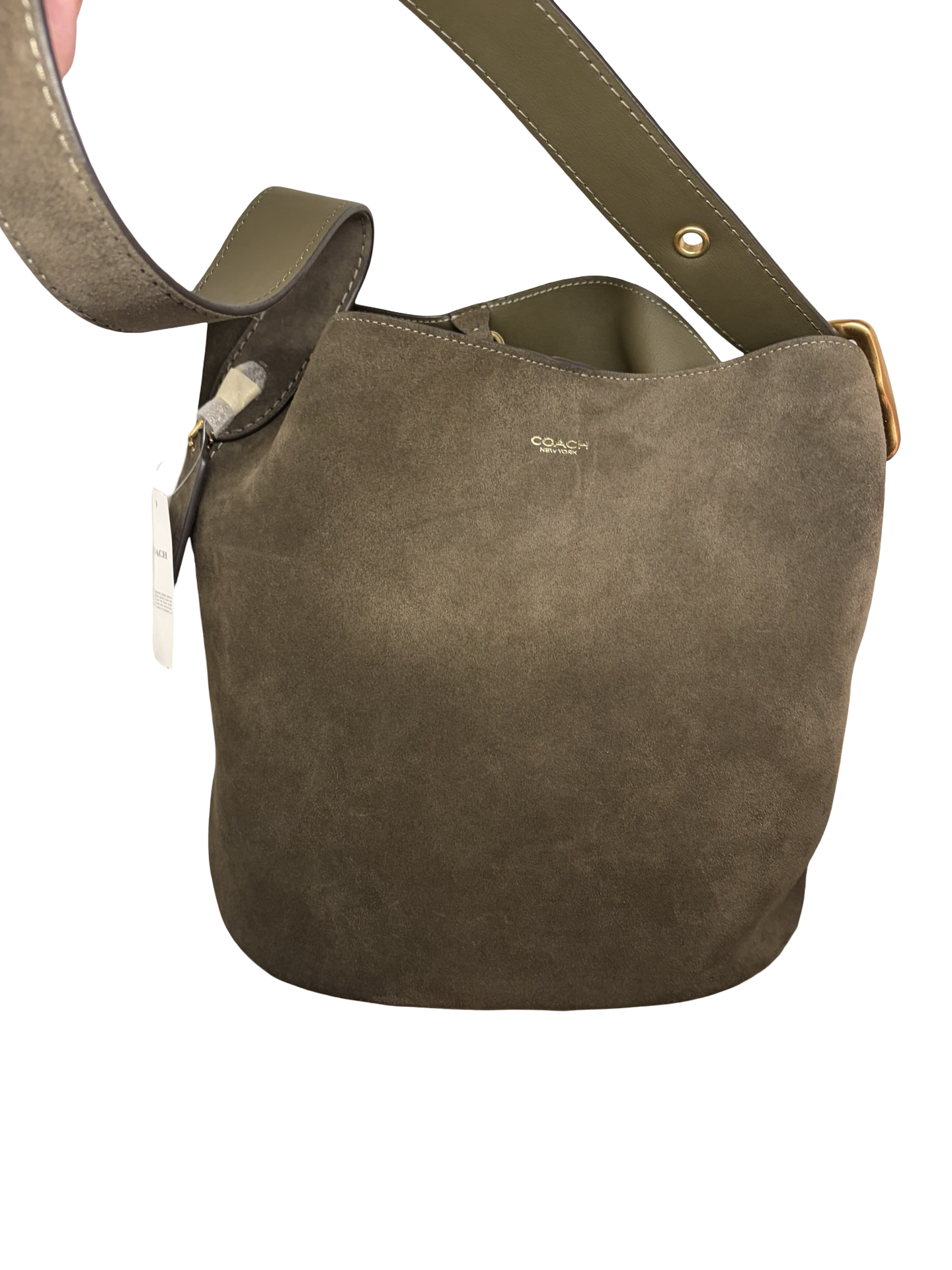 Coach Bleecker Bucket Bag Shoulder Bag with Pouch NWT In Olive Suede