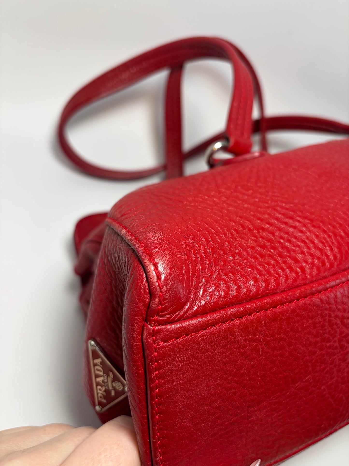 Prada Vitello Easy Rosso Red Leather East West Shoulder Bag