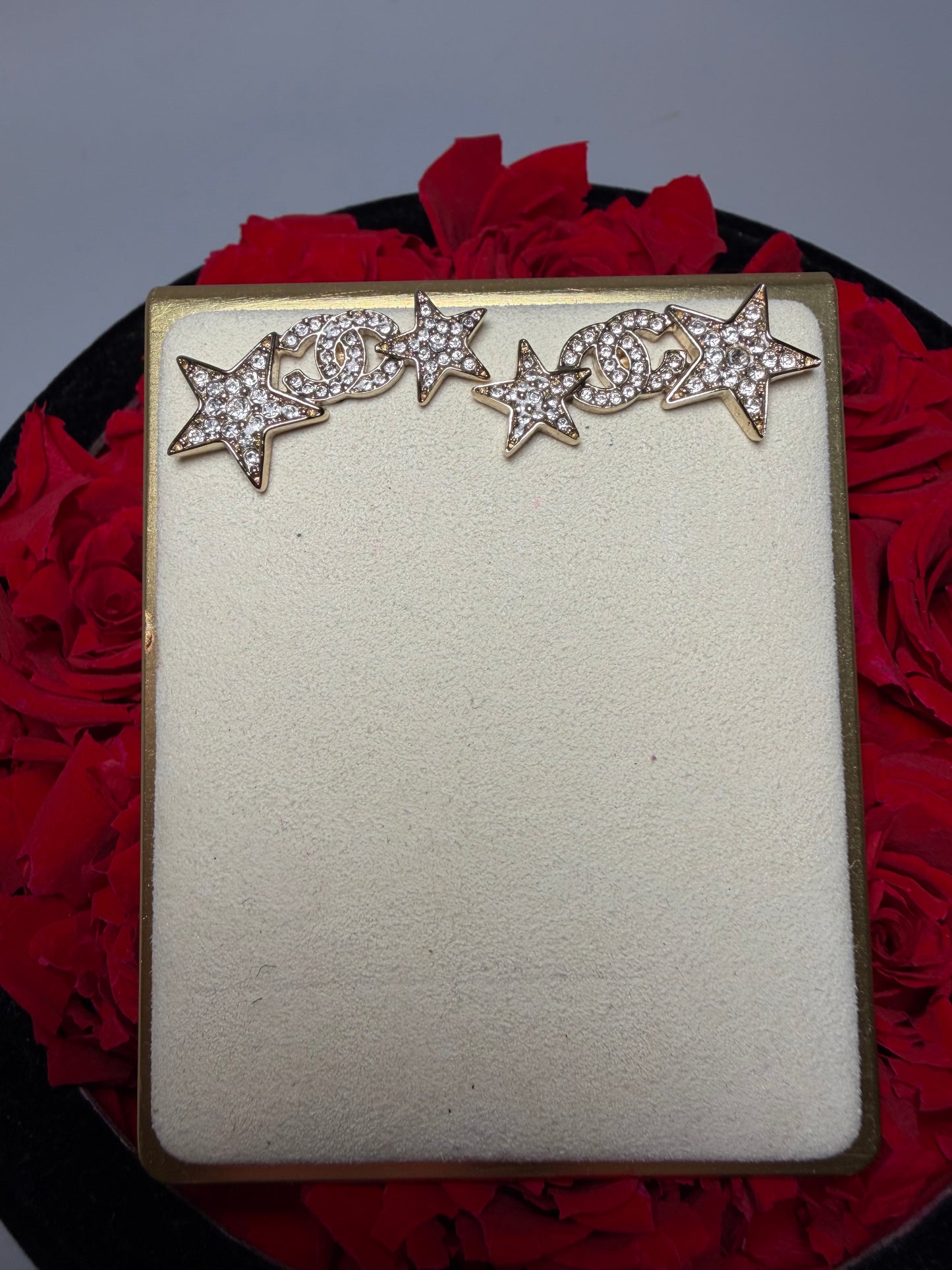 Chanel CC Gold Double Star Earrings