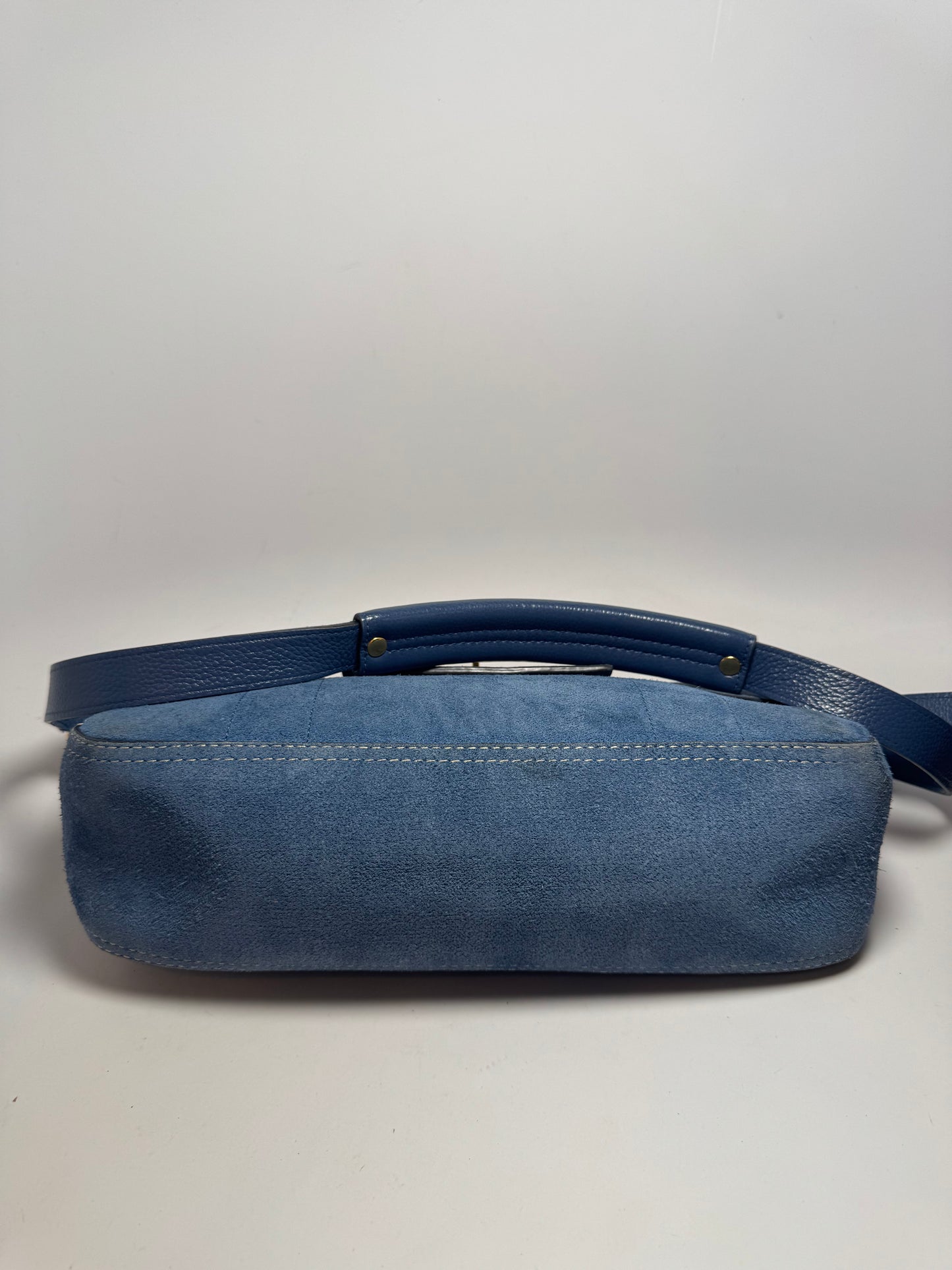 Mulberry East West Bayswater Shoulder Bag in Denim Indigo Suede & Leather – 2024 Release