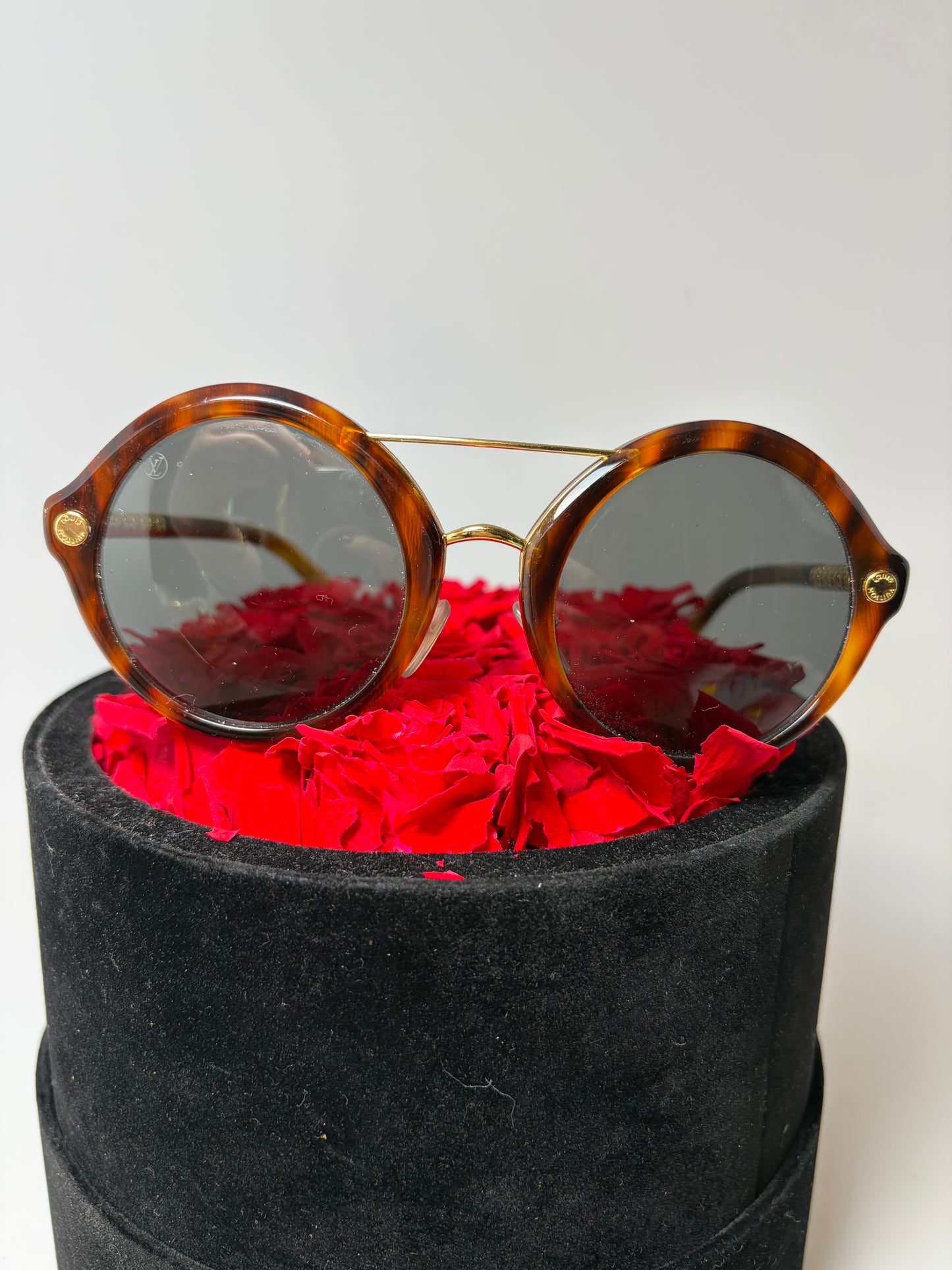 Louis Vuitton Brown Tortoise Round Sunglasses with Gold Monogram Details