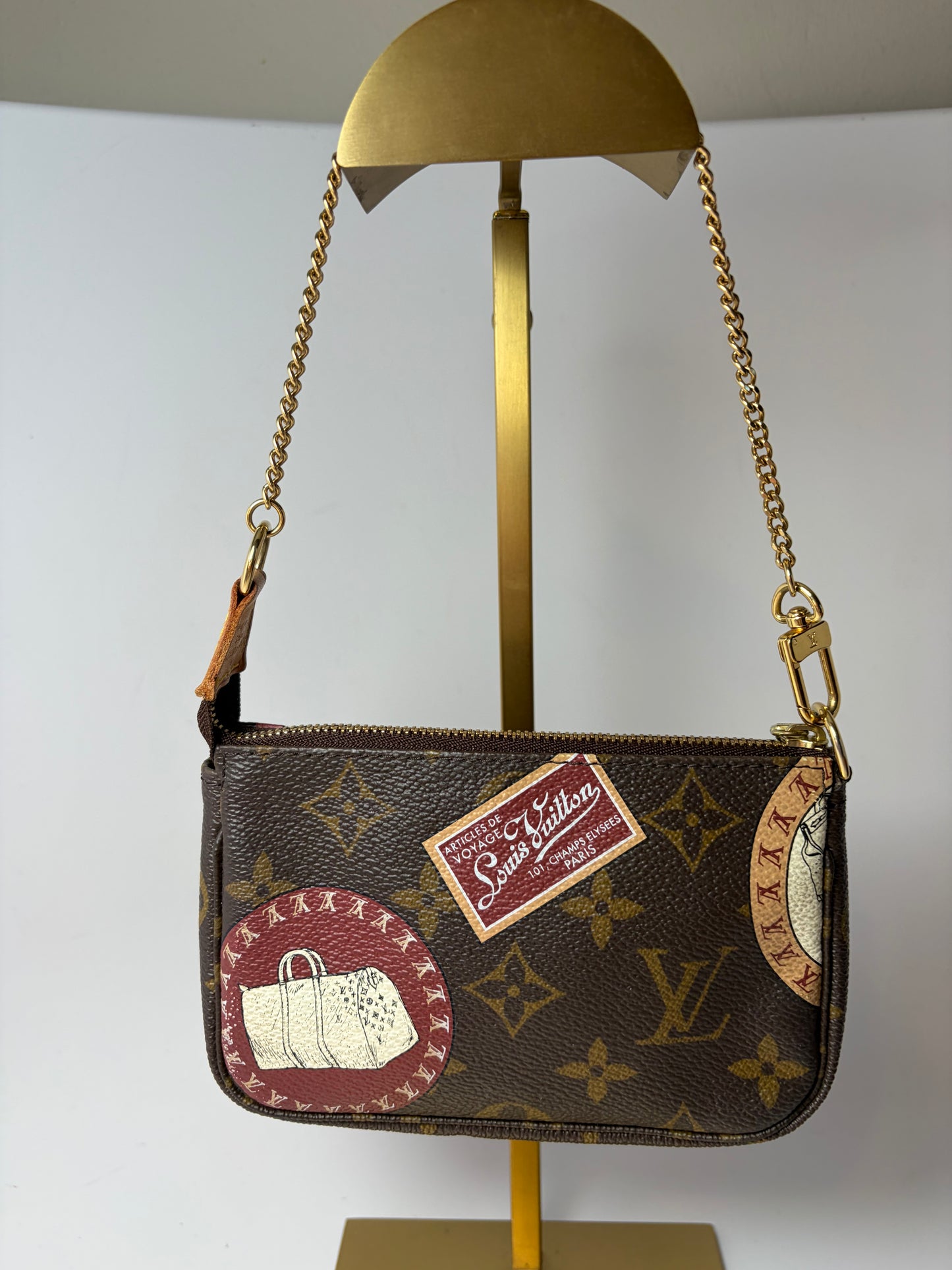 Louis Vuitton Monogram Patches Mini Pochette with Chain & COA