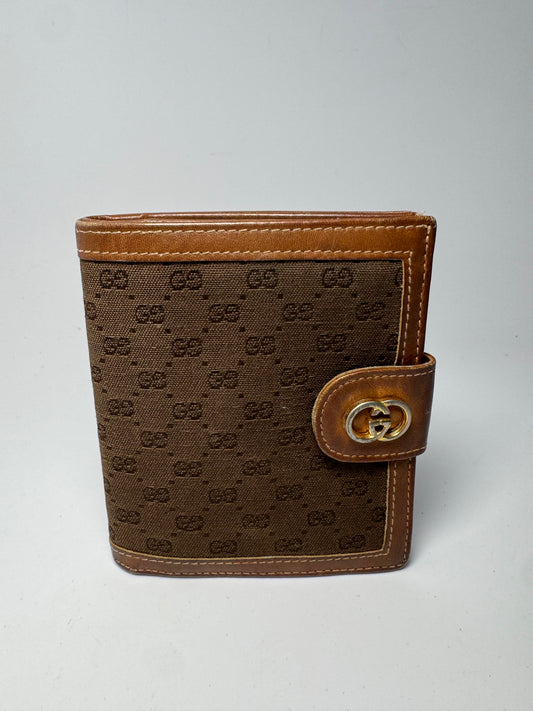 Gucci Vintage Web Canvas & Leather Micro G Bifold Snap Wallet Brown