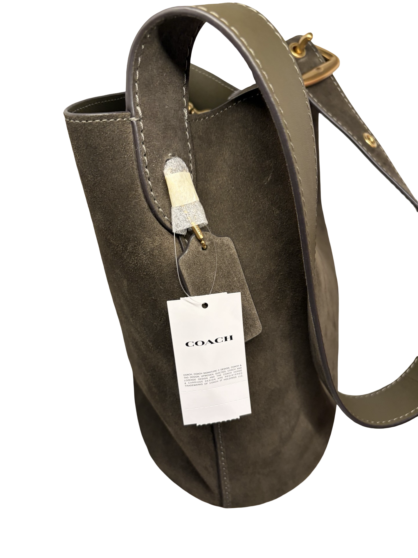 Coach Bleecker Bucket Bag Shoulder Bag with Pouch NWT In Olive Suede