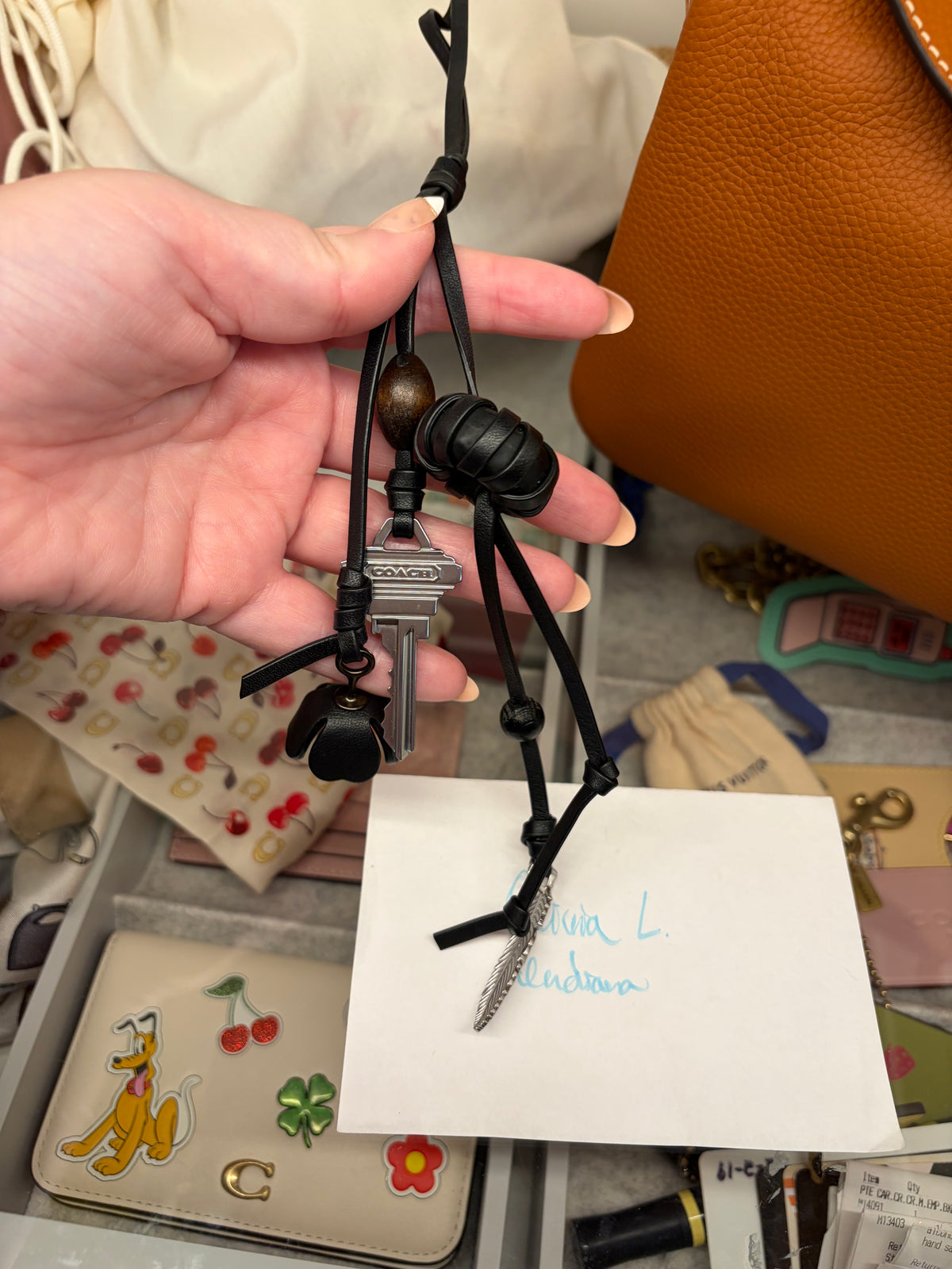 Coach Skull Leather Bag Charm Black