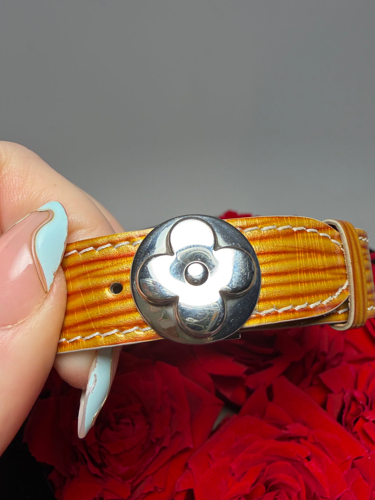 Louis Vuitton Good Luck Bracelet Burnt Brown & Gold Epi Leather with Silver Hardware comes w/dust bag