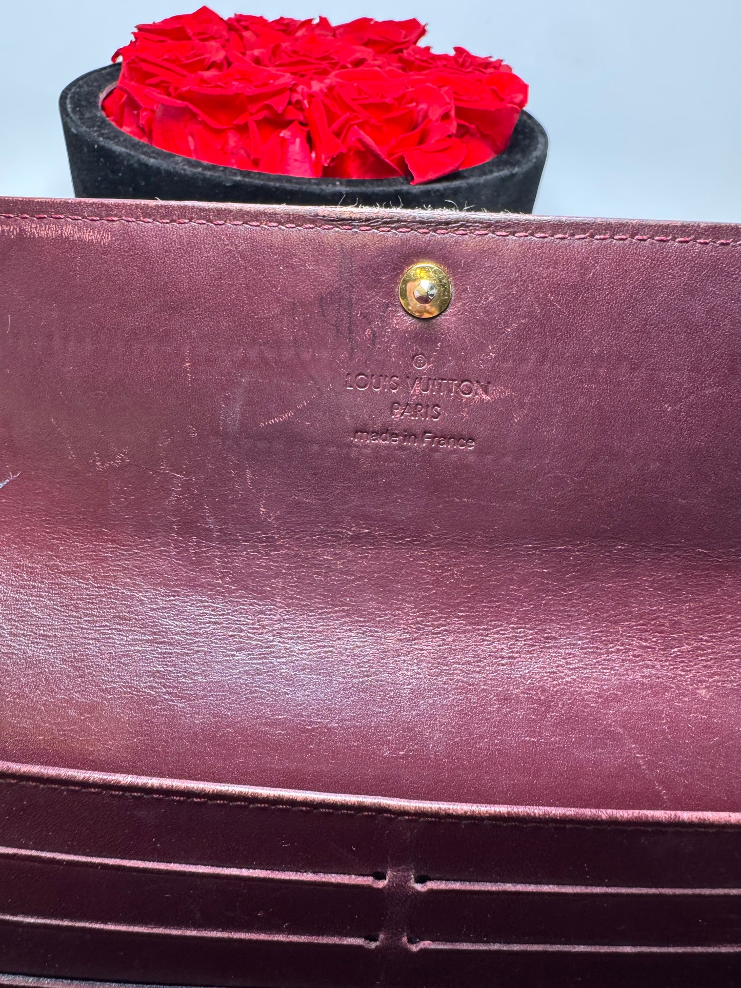 Louis Vuitton Sarah Vernis Leather Burgundy Wallet- Fair Condition