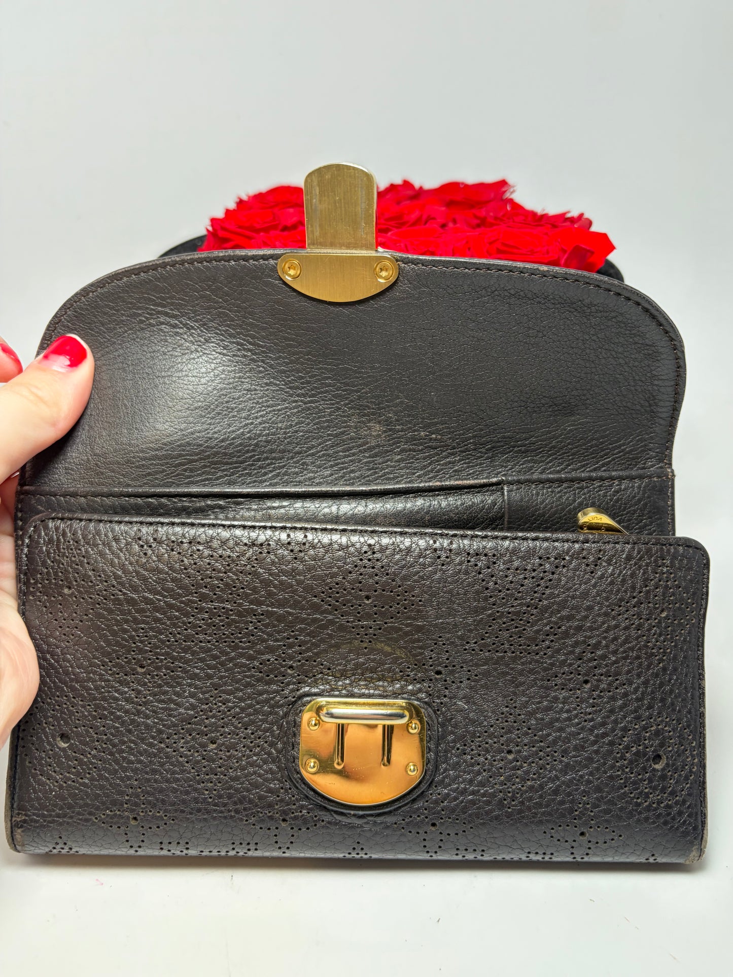 Louis Vuitton Mahina Amelia Wallet Black Leather Monogram Embossed