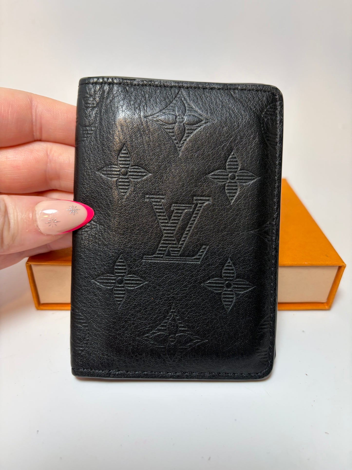Louis Vuitton Pocket Organizer in Calfskin Shadow Leather Empriente Monogram w/COA, dust bag & box