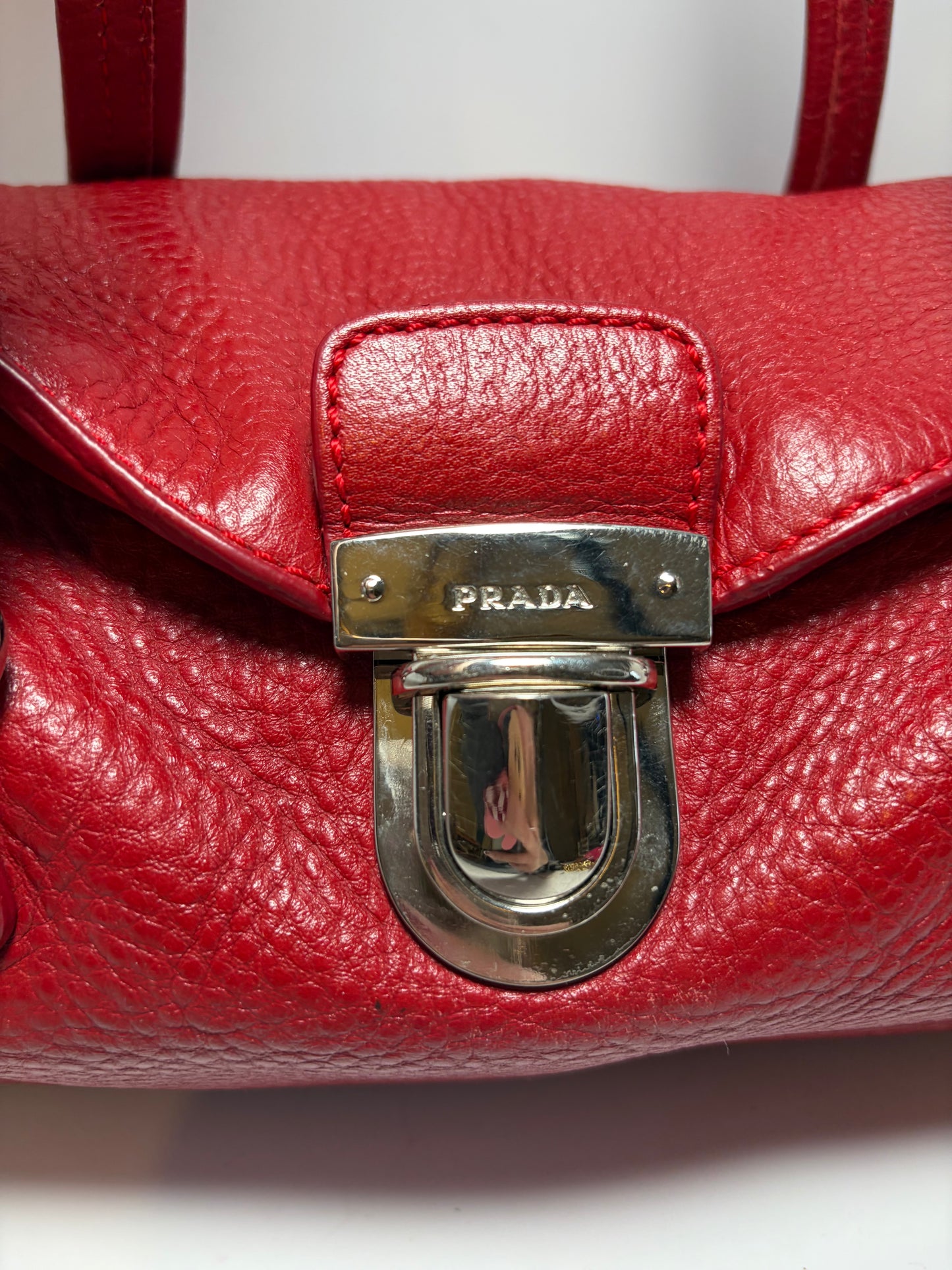 Prada Vitello Easy Rosso Red Leather East West Shoulder Bag