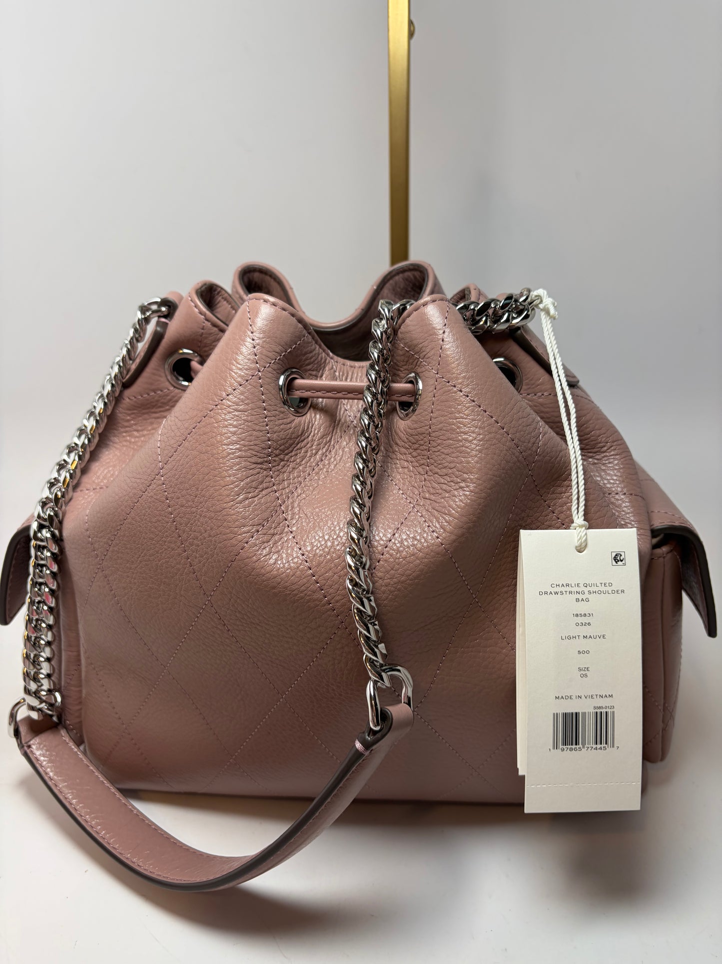 Tory Burch Quilted Small Charlie Drawstring Shoulder Bag/Crossbody in Mauve NWT & Dust Bag