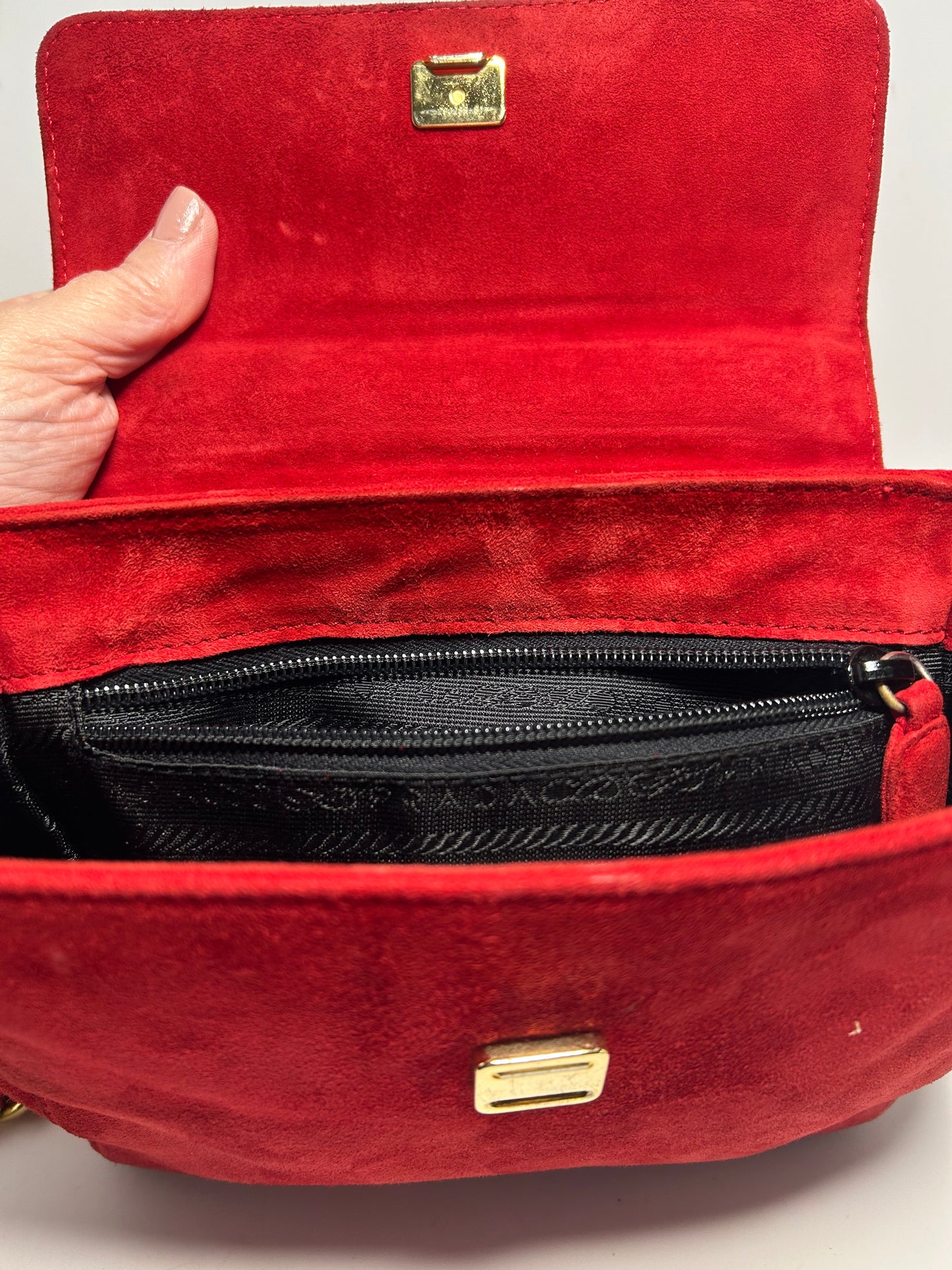 Prada Red Suede Chain Shoulder Bag