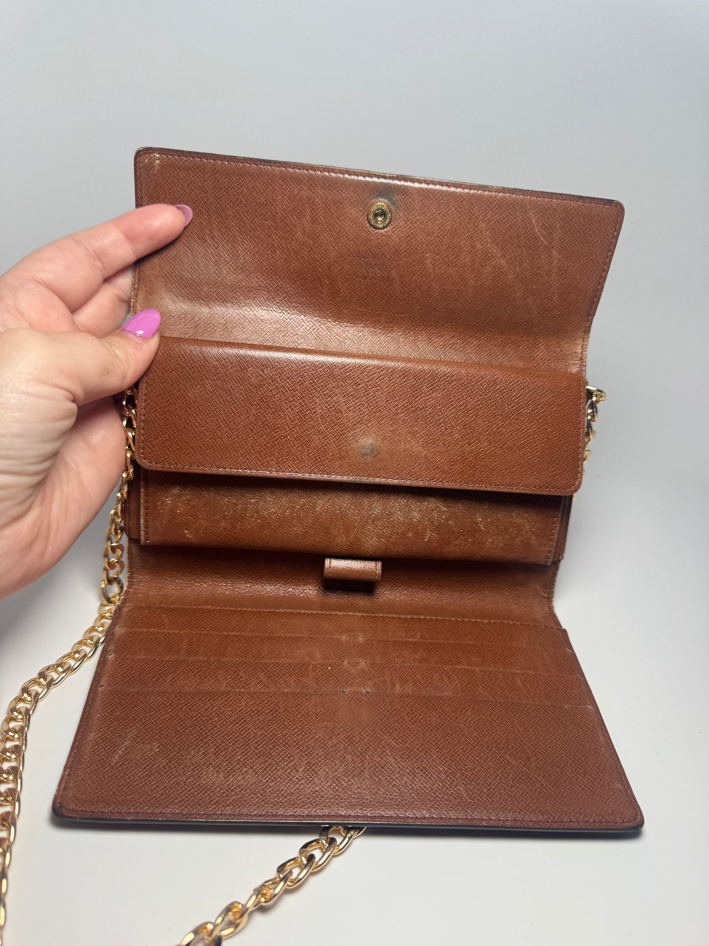 Louis Vuitton Porte Monnaie Tresor Wallet Monogram Wallet on Chain- Made in USA 1995