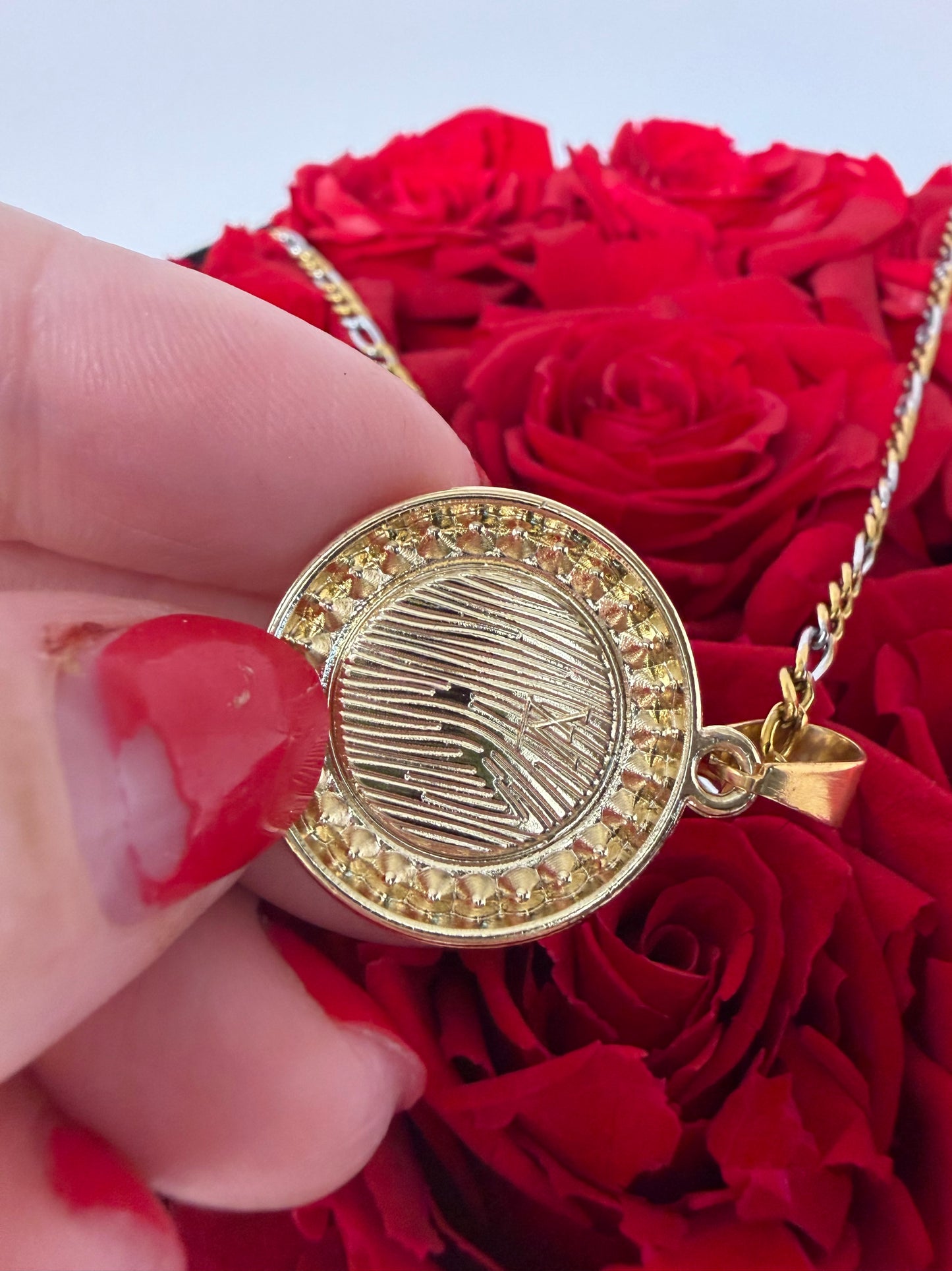 Upcycled Louis Vuitton Pendant Necklace with two toned chain