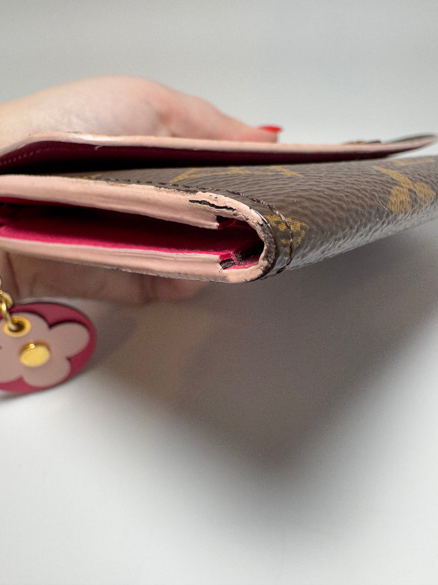 Louis Vuitton Emilie Bloom Pink Fuchsia Monogram Wallet Flower Accents Luxury