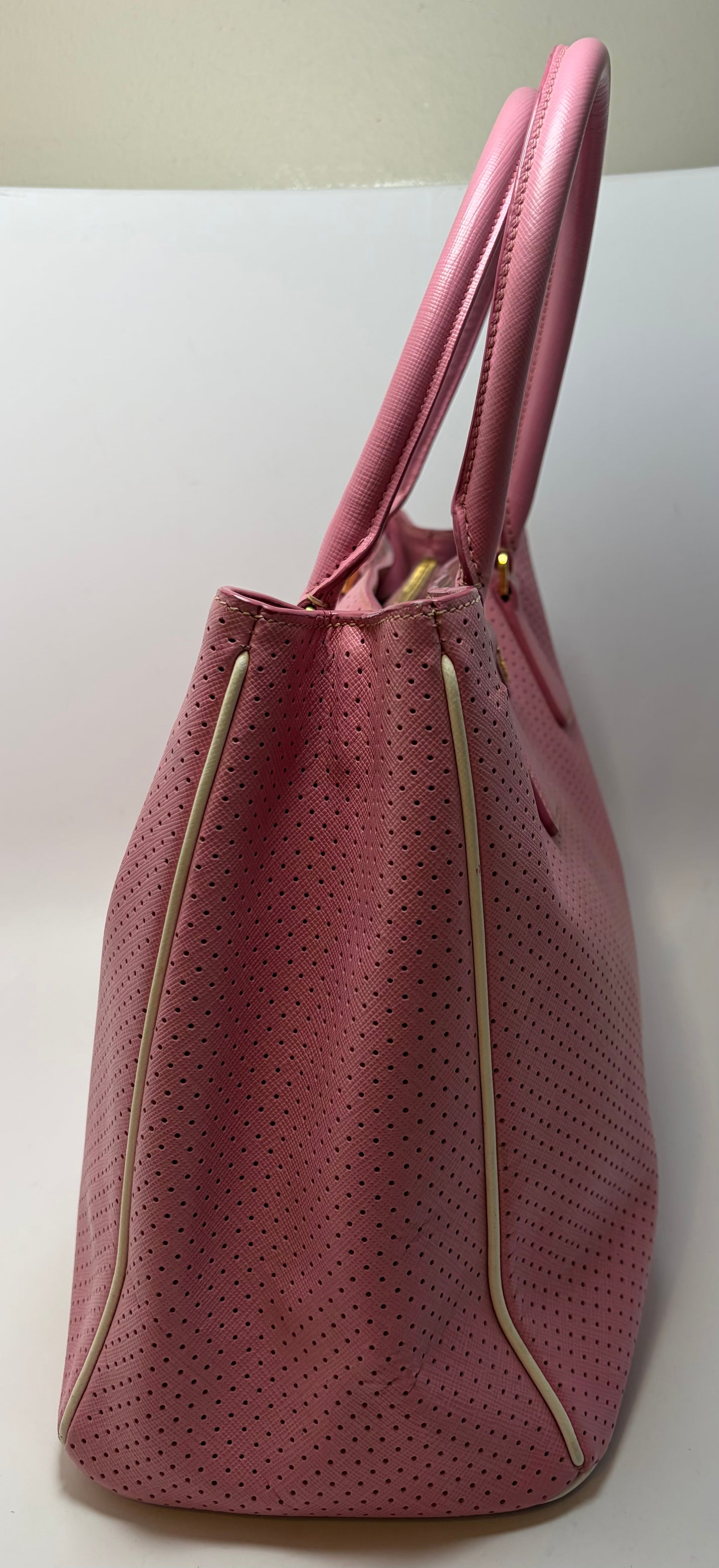Prada Galleria Pink Perforated Leather Bag with Leather w/ Strap