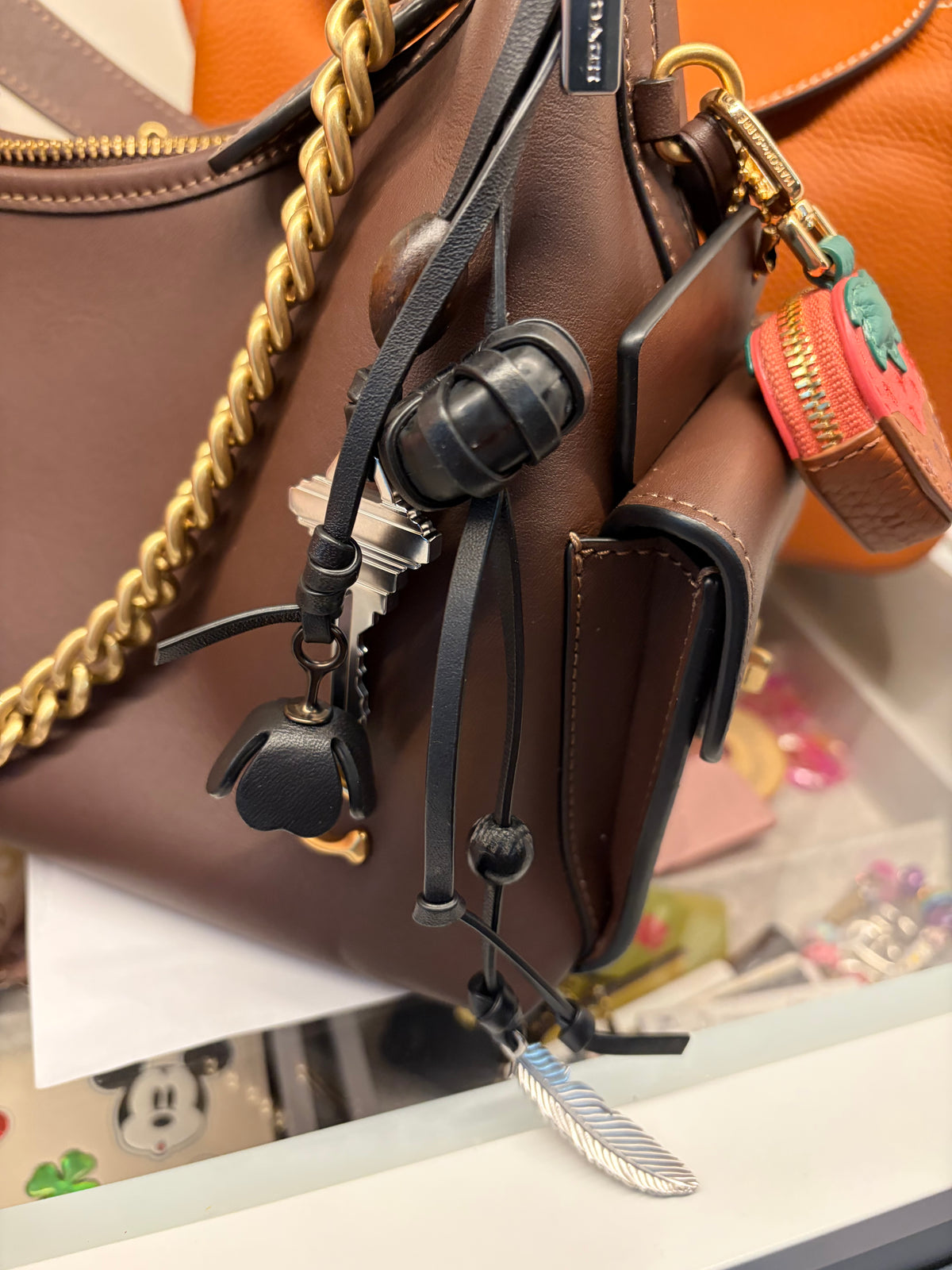 Coach Skull Leather Bag Charm Black