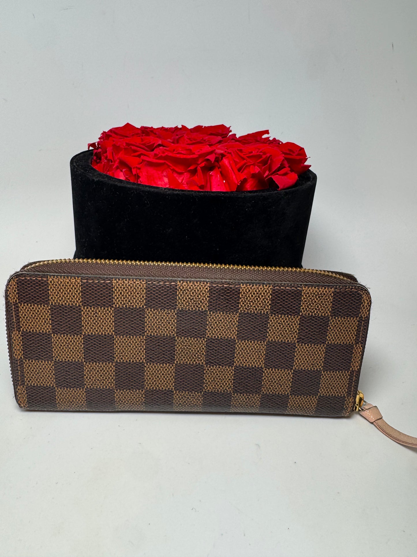 Louis Vuitton Damier Ebene Clémence Wallet w/Ballerine Pink Interior