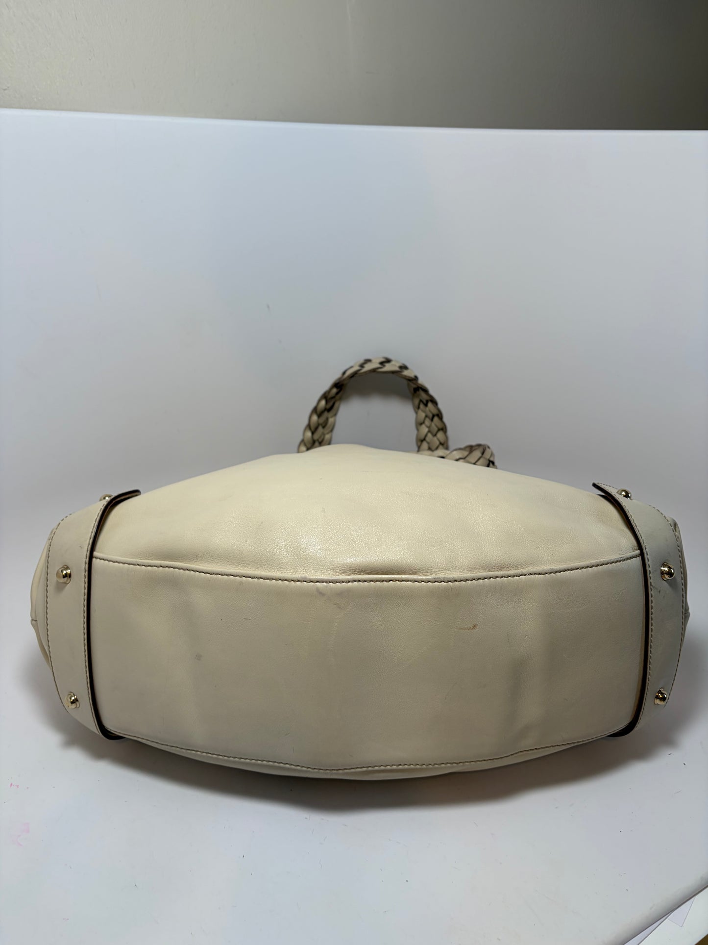Gucci Pelham Shoulder Bag Ivory Leather w/Braided Handle