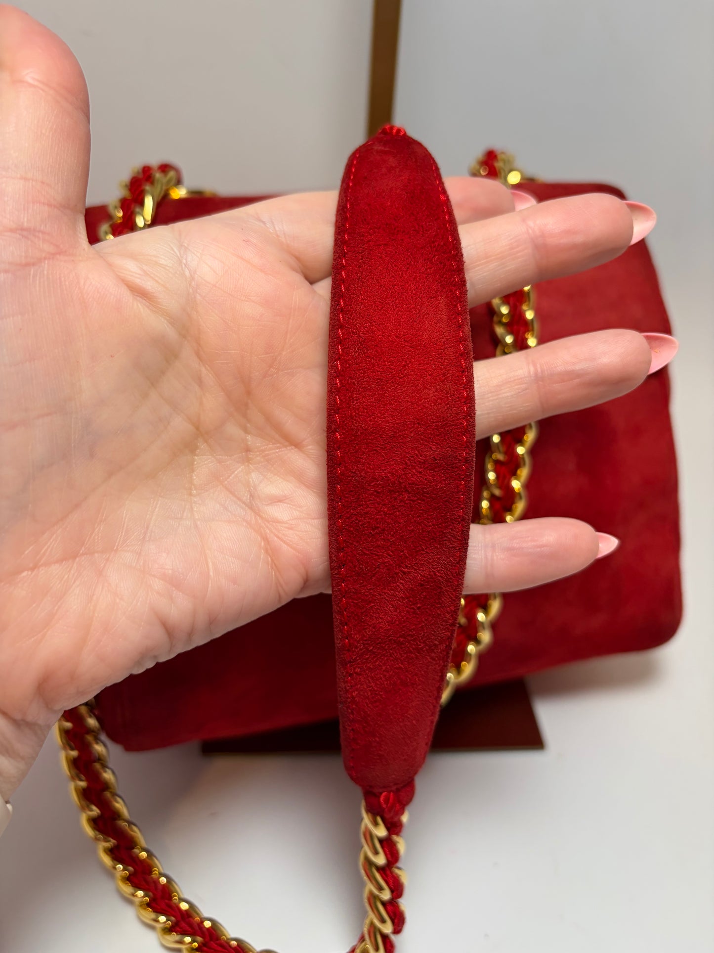 Prada Red Suede Chain Shoulder Bag