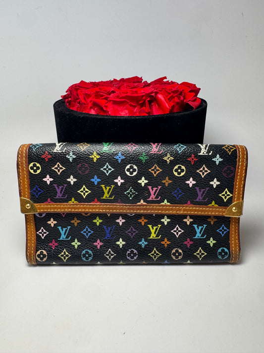 Louis Vuitton Multicolor Monogram Porte Tressor Trifold Wallet Black Wallet with Tan Interior