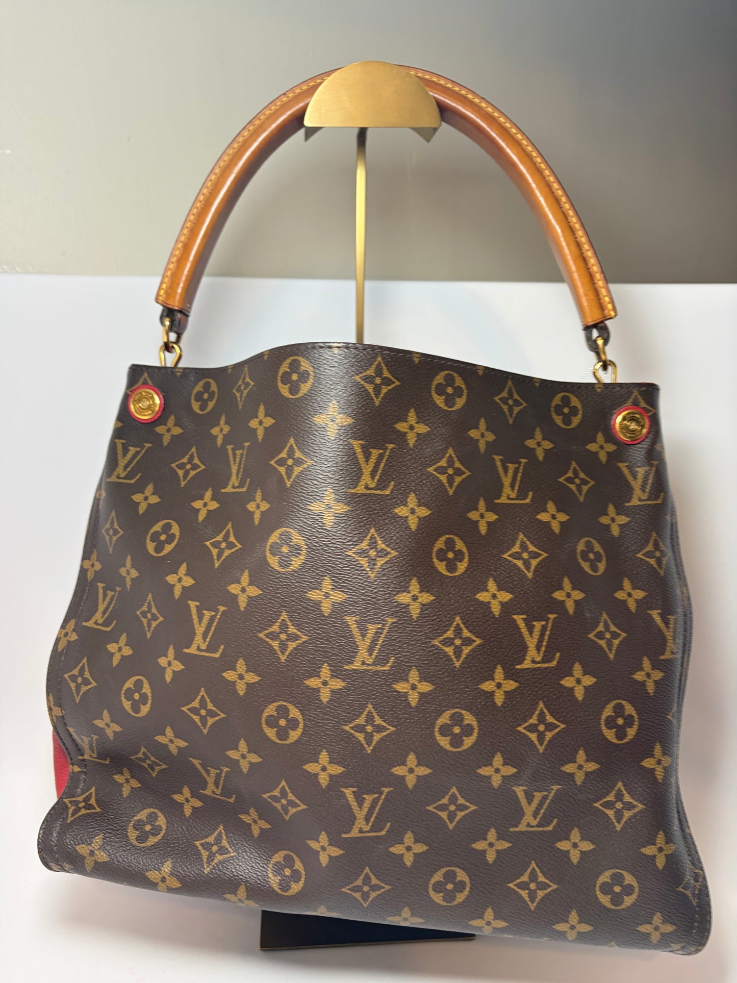 Louis Vuitton Gaia Brown Monogram Shoulder Bag w/Red Leather