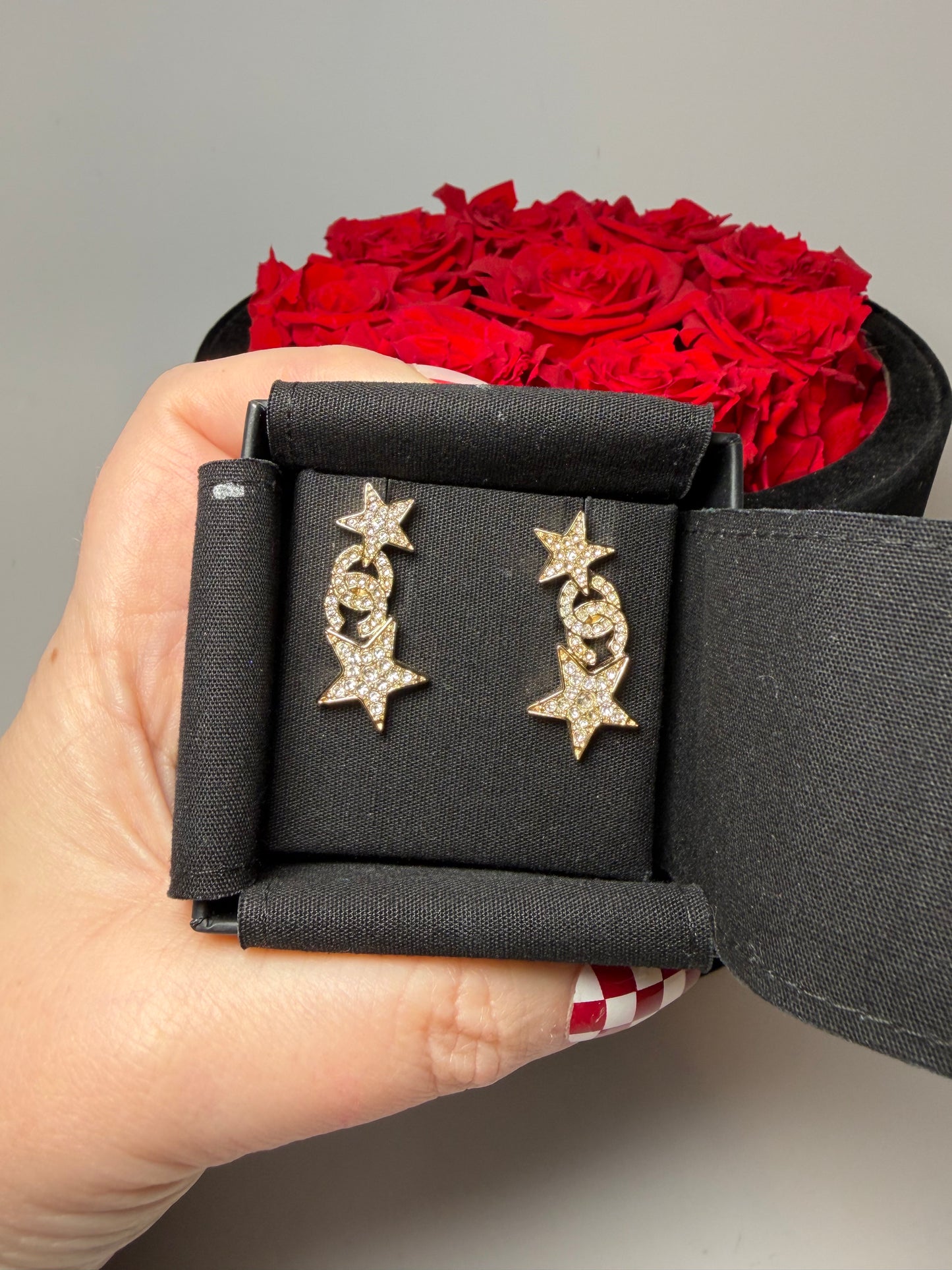 Chanel CC Gold Double Star Earrings