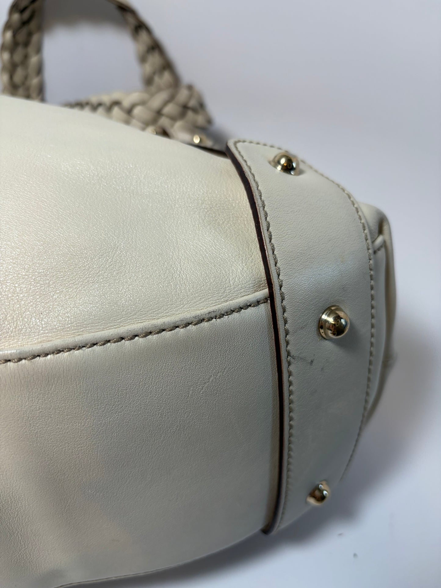 Gucci Pelham Shoulder Bag Ivory Leather w/Braided Handle