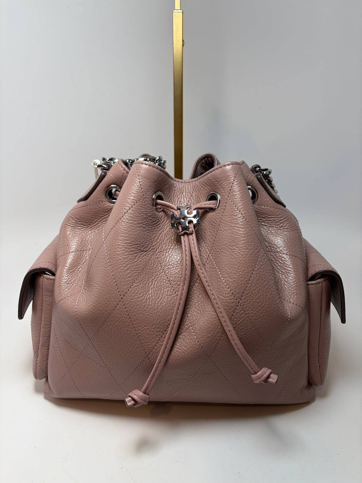 Tory Burch Quilted Small Charlie Drawstring Shoulder Bag/Crossbody in Mauve NWT & Dust Bag