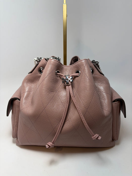 Tory Burch Quilted Small Charlie Drawstring Shoulder Bag/Crossbody in Mauve NWT & Dust Bag