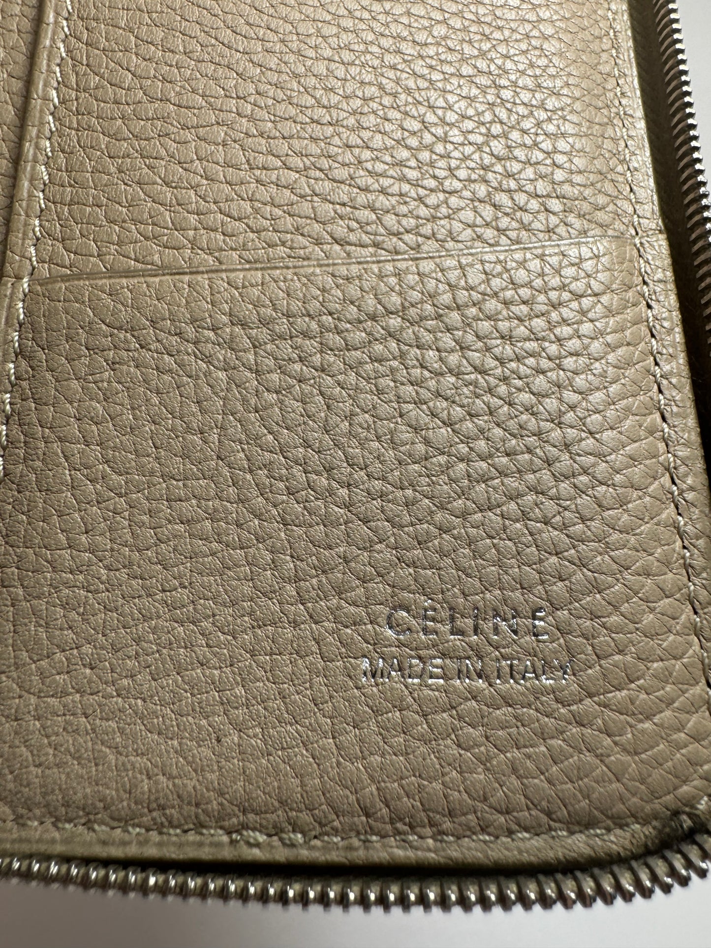 Celine Portefeuille Zip Around Taupe Pebbled Leather Wallet Luxury Wallet