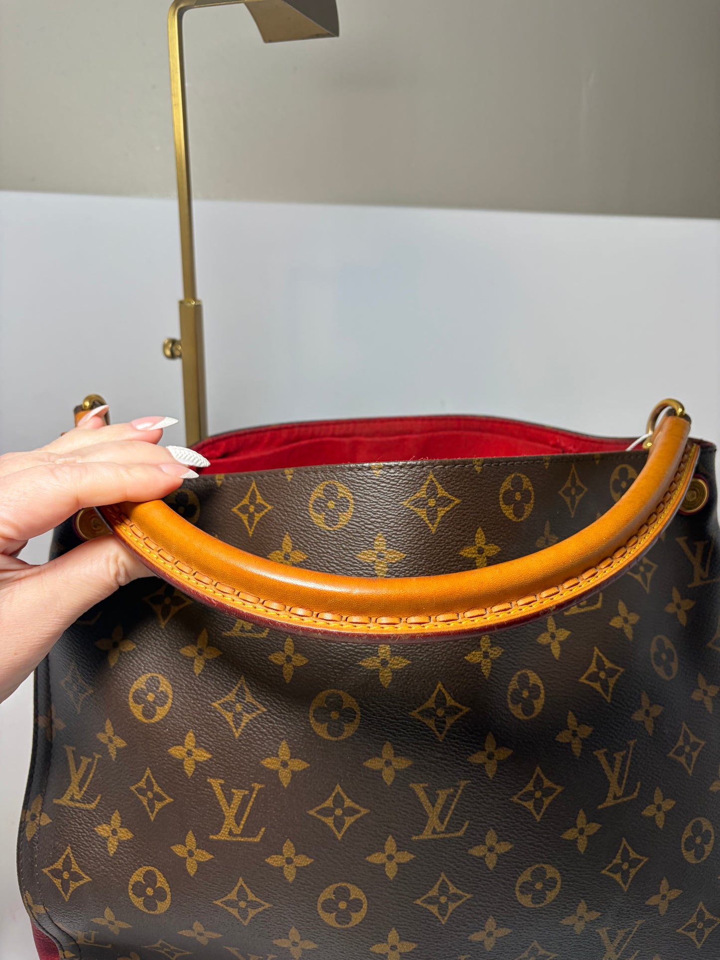 Louis Vuitton Gaia Brown Monogram Shoulder Bag w/Red Leather