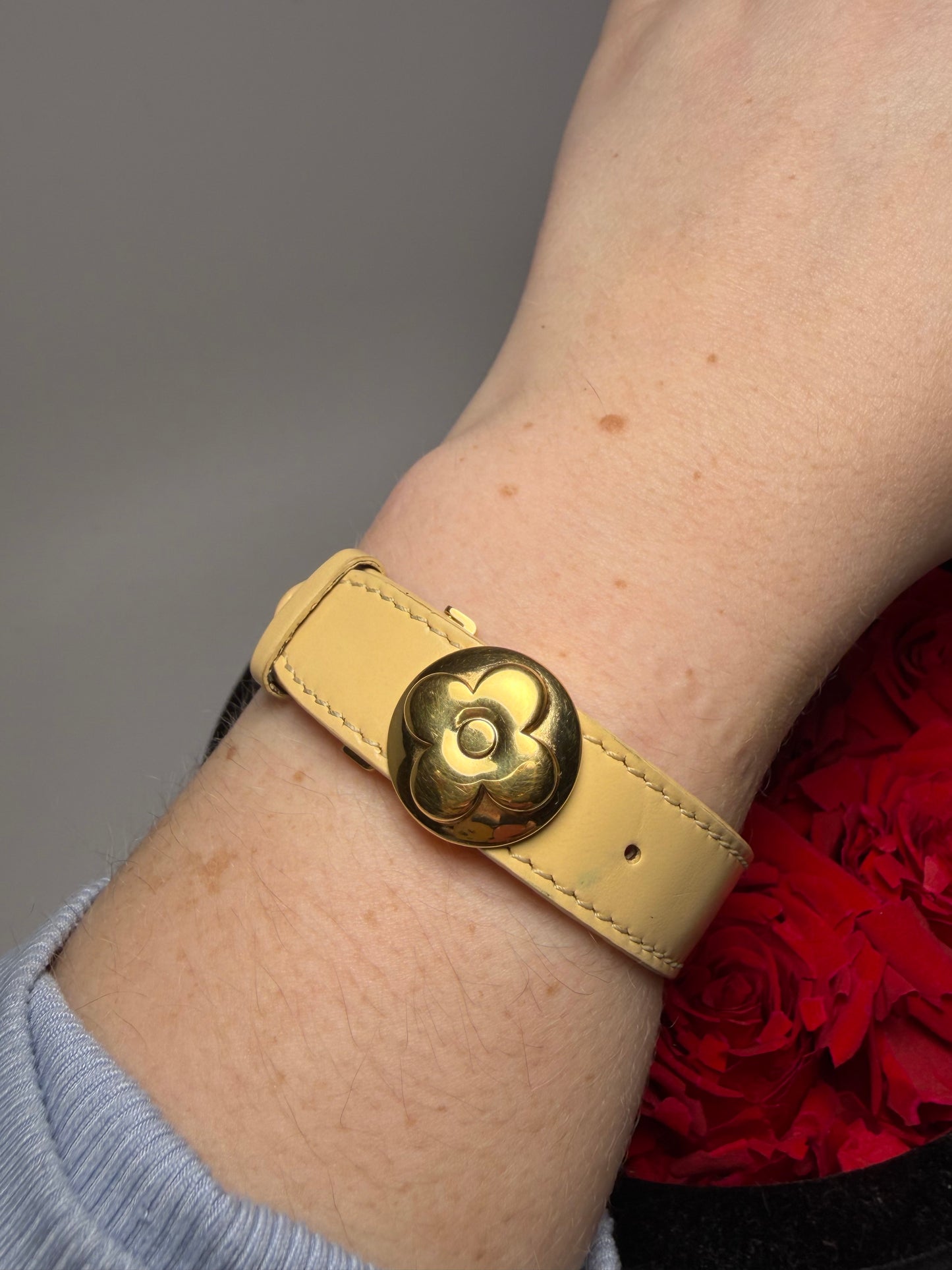 Louis Vuitton Good Luck Bracelet in Beige Leather w/Dust Bag