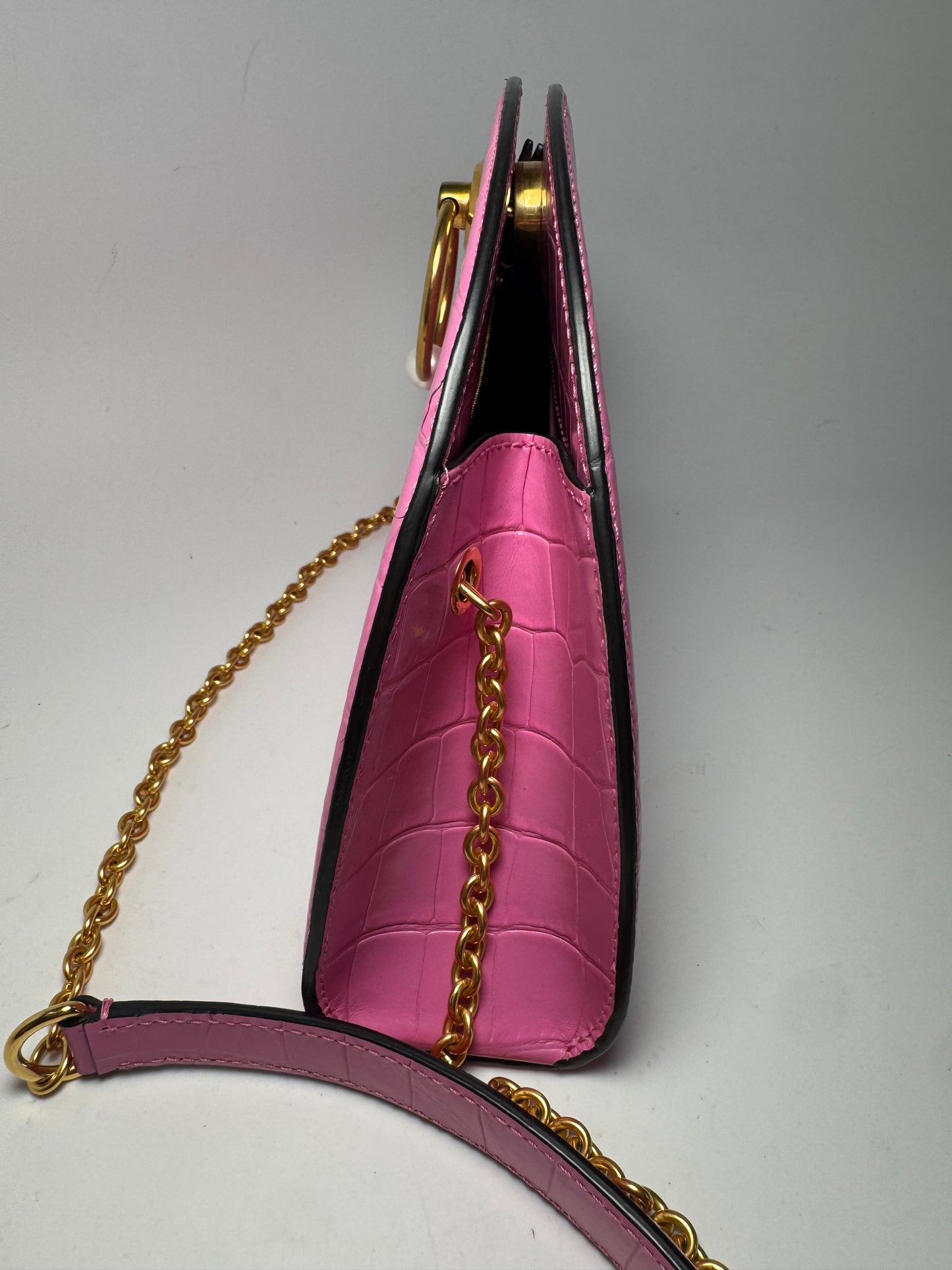 Mulberry Crocodile Embossed Calfskin Crescent Clutch Pink Pearl Shoulder Bag