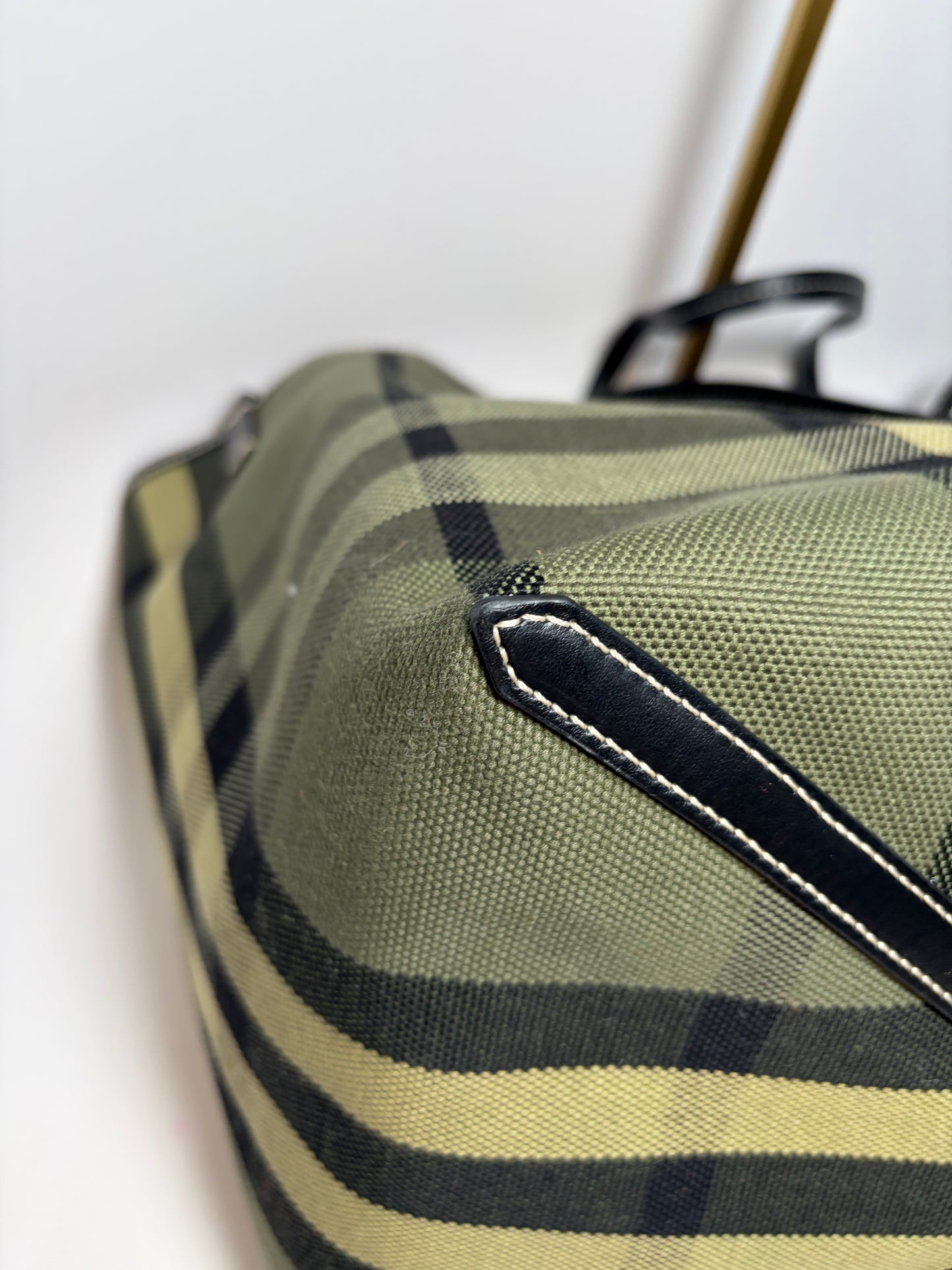 Burberry Check Canvas Tote Green & Khaki and Wristlet