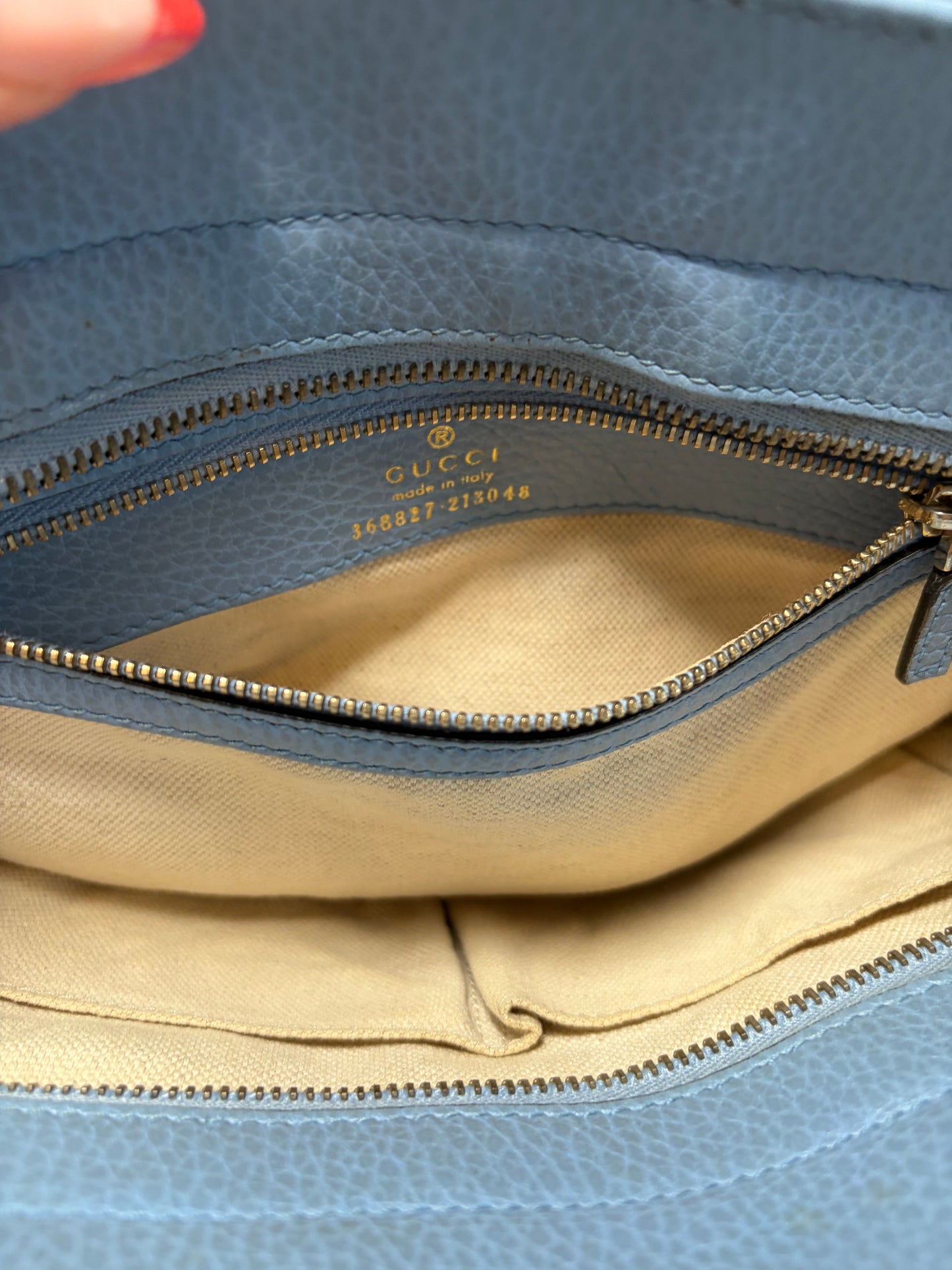 Gucci Mini Swing Tote Baby Blue Pebble Leather w/Crossbody Strap